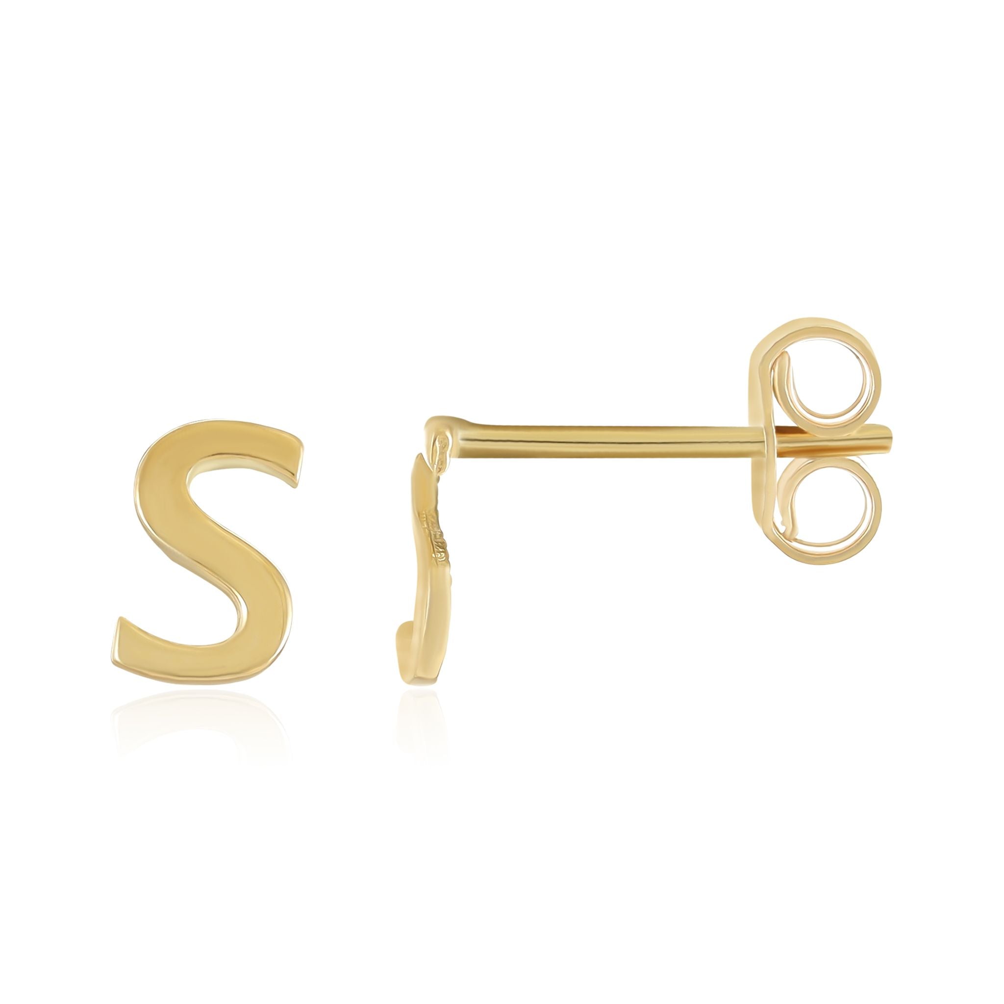 9ct Yellow Gold Stud Earrings - Letter S