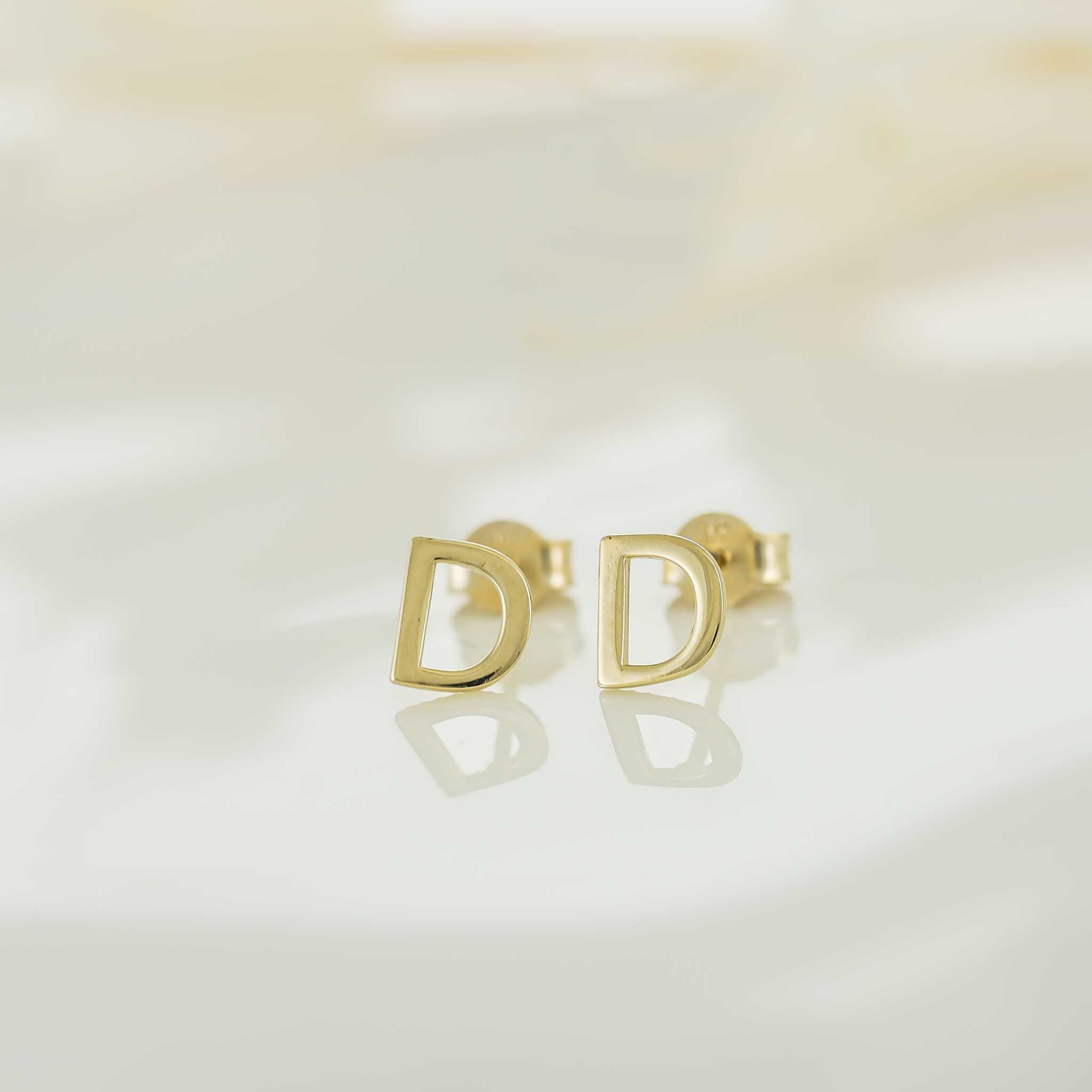 9ct Yellow Gold Initial Stud Earrings - Letter D