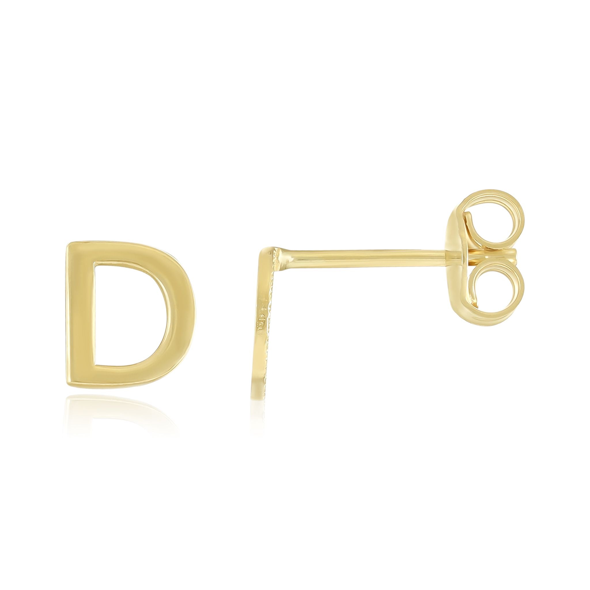 9ct Yellow Gold Initial Stud Earrings - Letter D