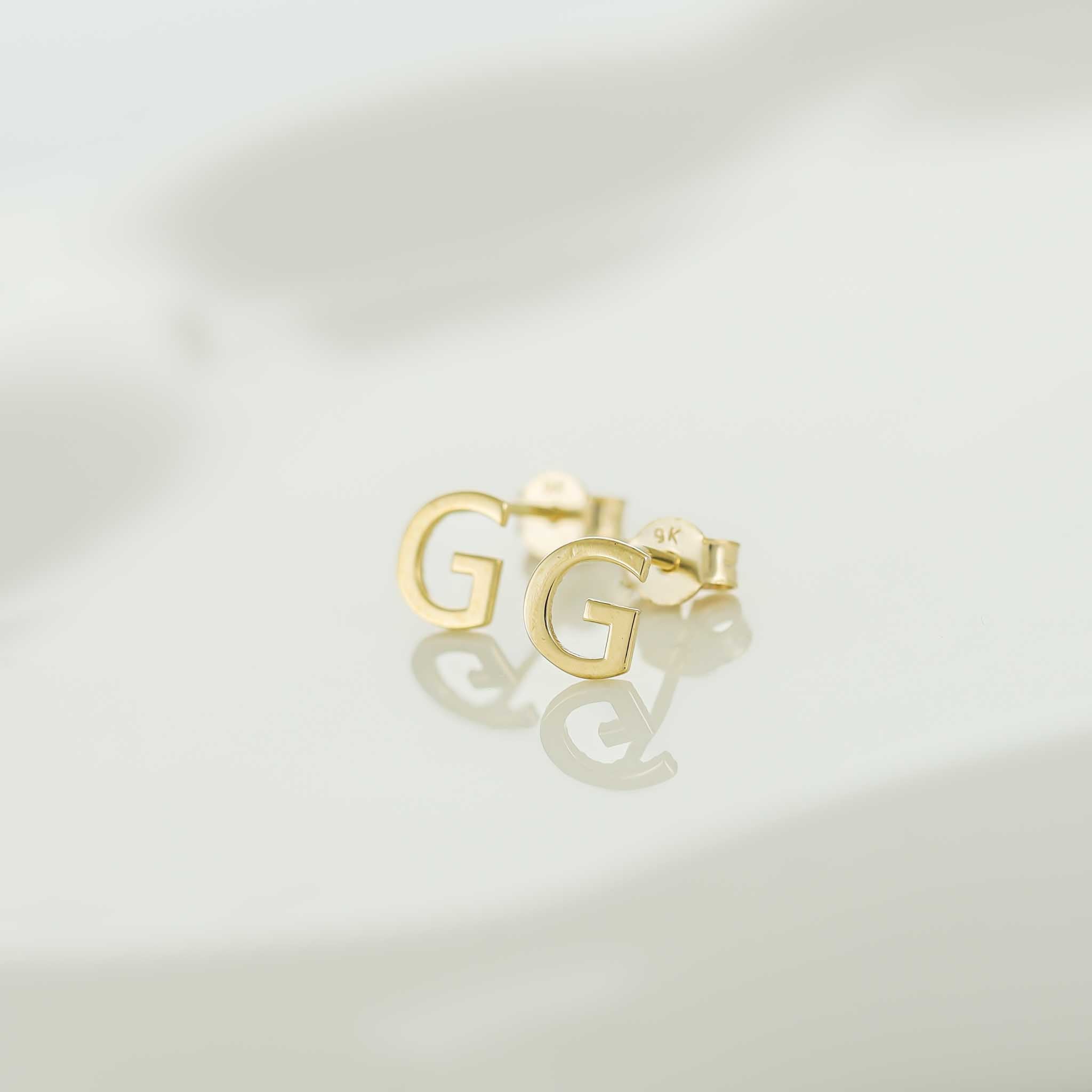 9ct Yellow Gold Initial Stud Earrings - Letter G