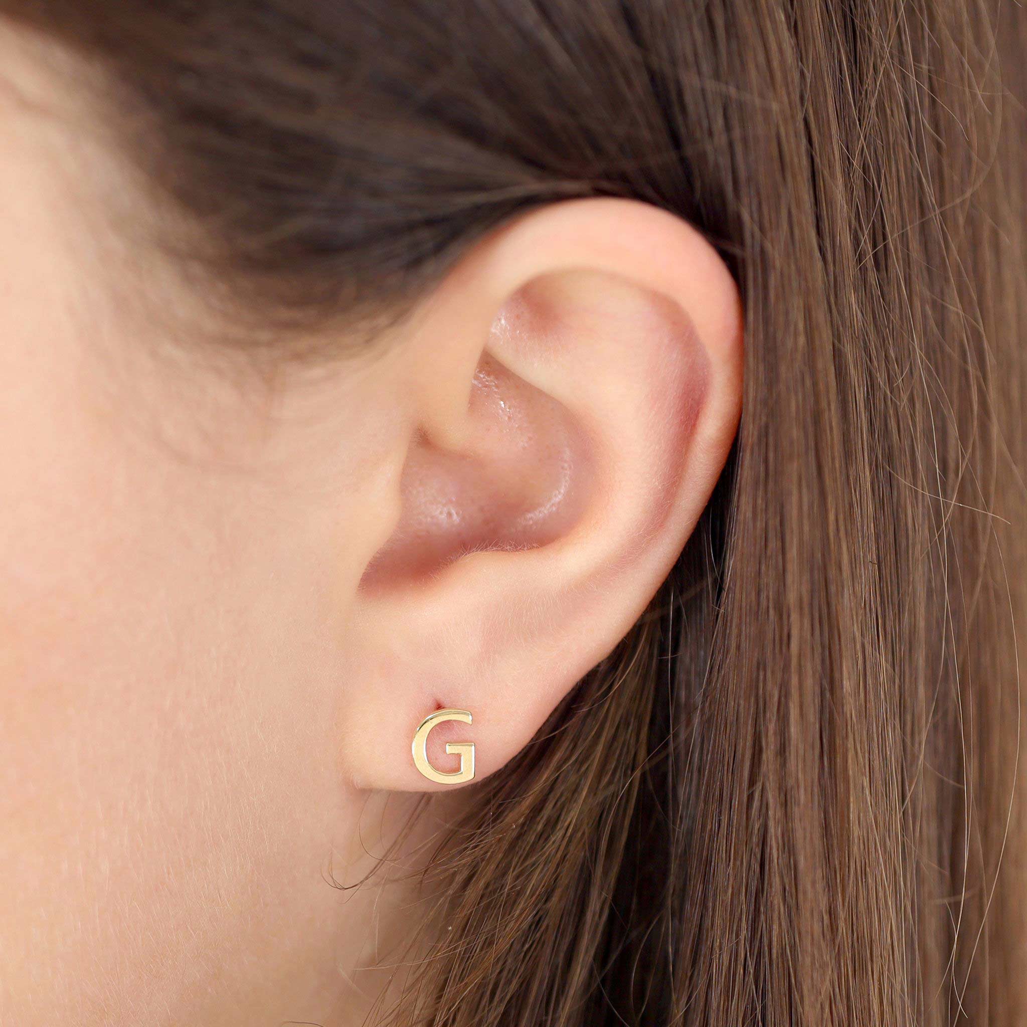 9ct Yellow Gold Initial Stud Earrings - Letter G