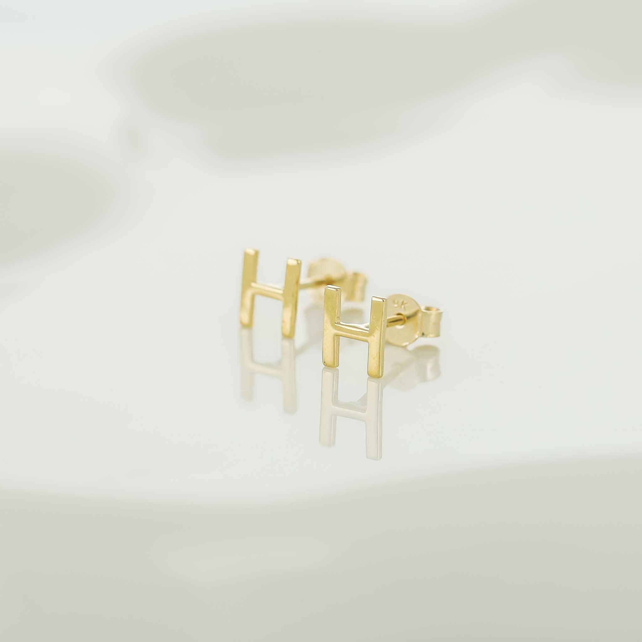 9ct Yellow Gold Initial Stud Earrings - Letter H
