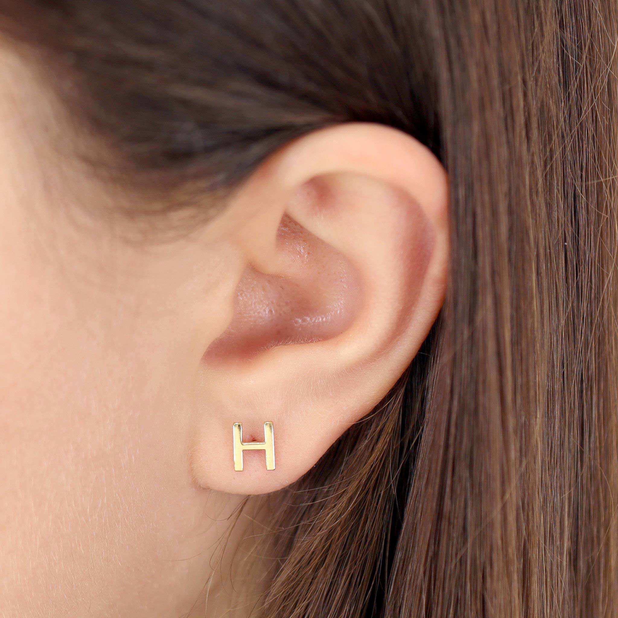 9ct Yellow Gold Initial Stud Earrings - Letter H