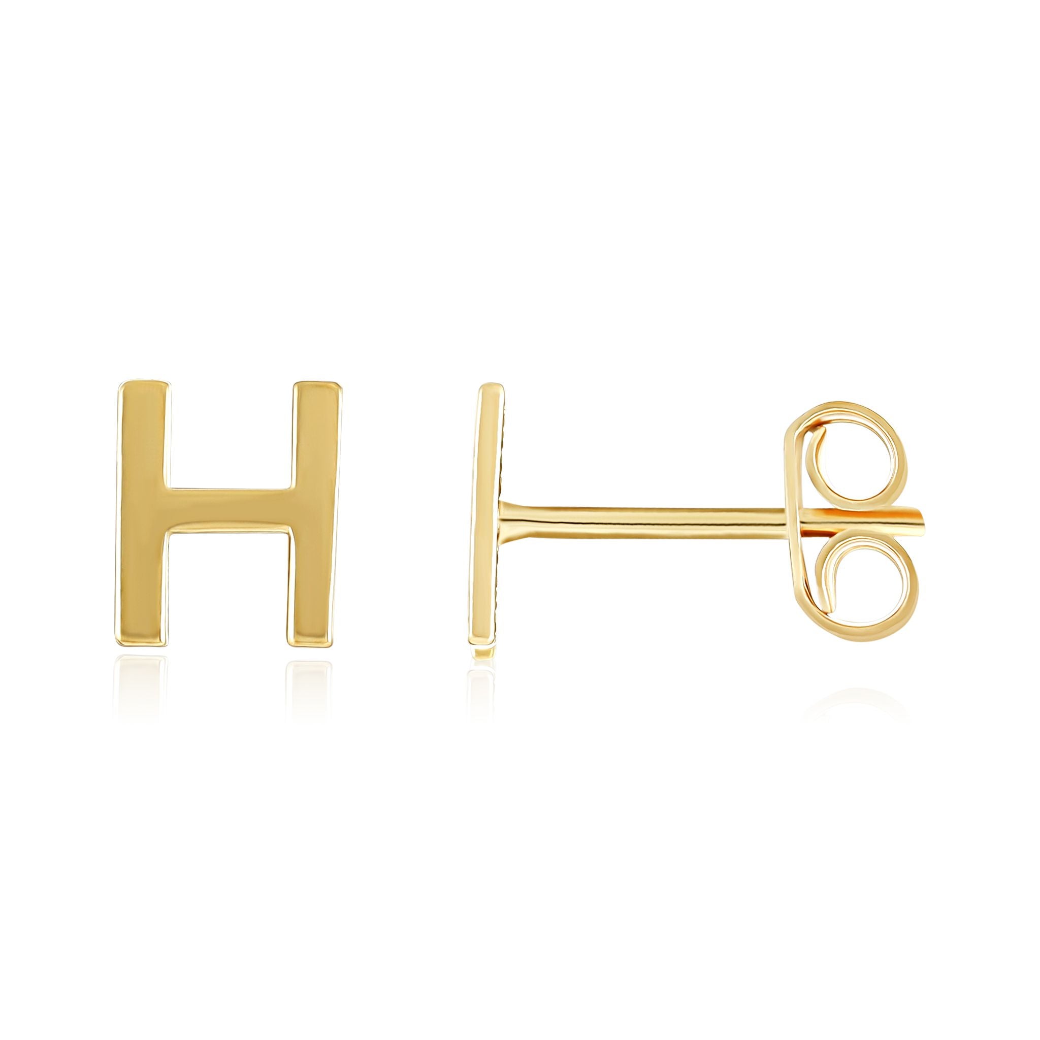 9ct Yellow Gold Initial Stud Earrings - Letter H