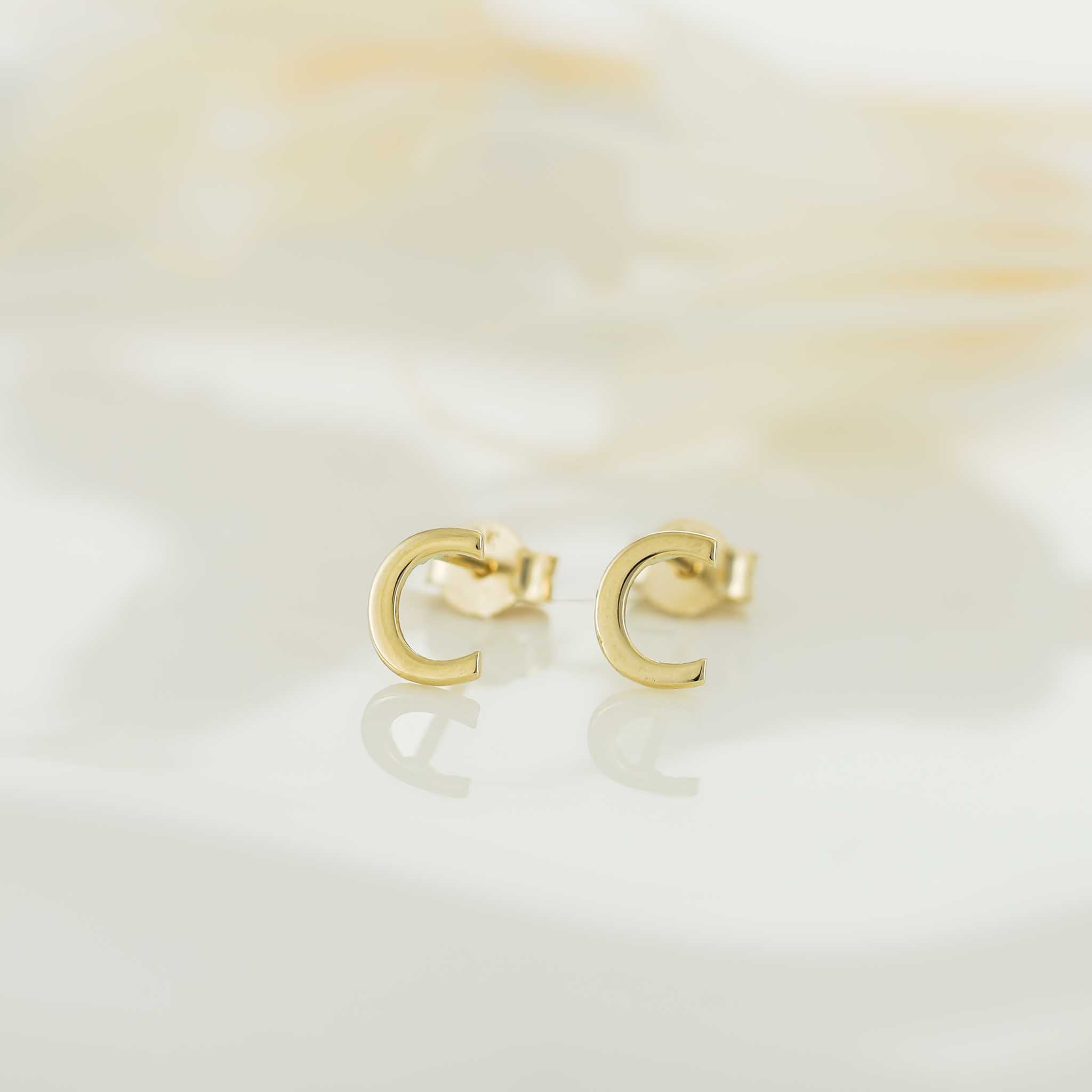 9ct Yellow Gold Initial Stud Earrings - Letter C