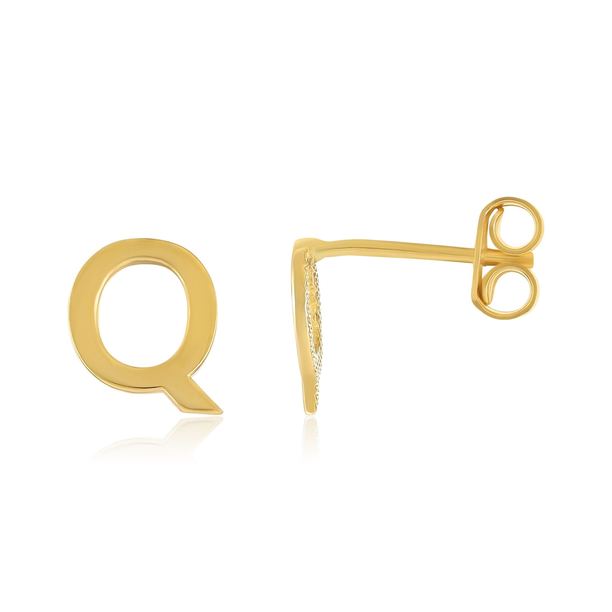 9ct Yellow Gold Initial Stud Earrings - Letter Q