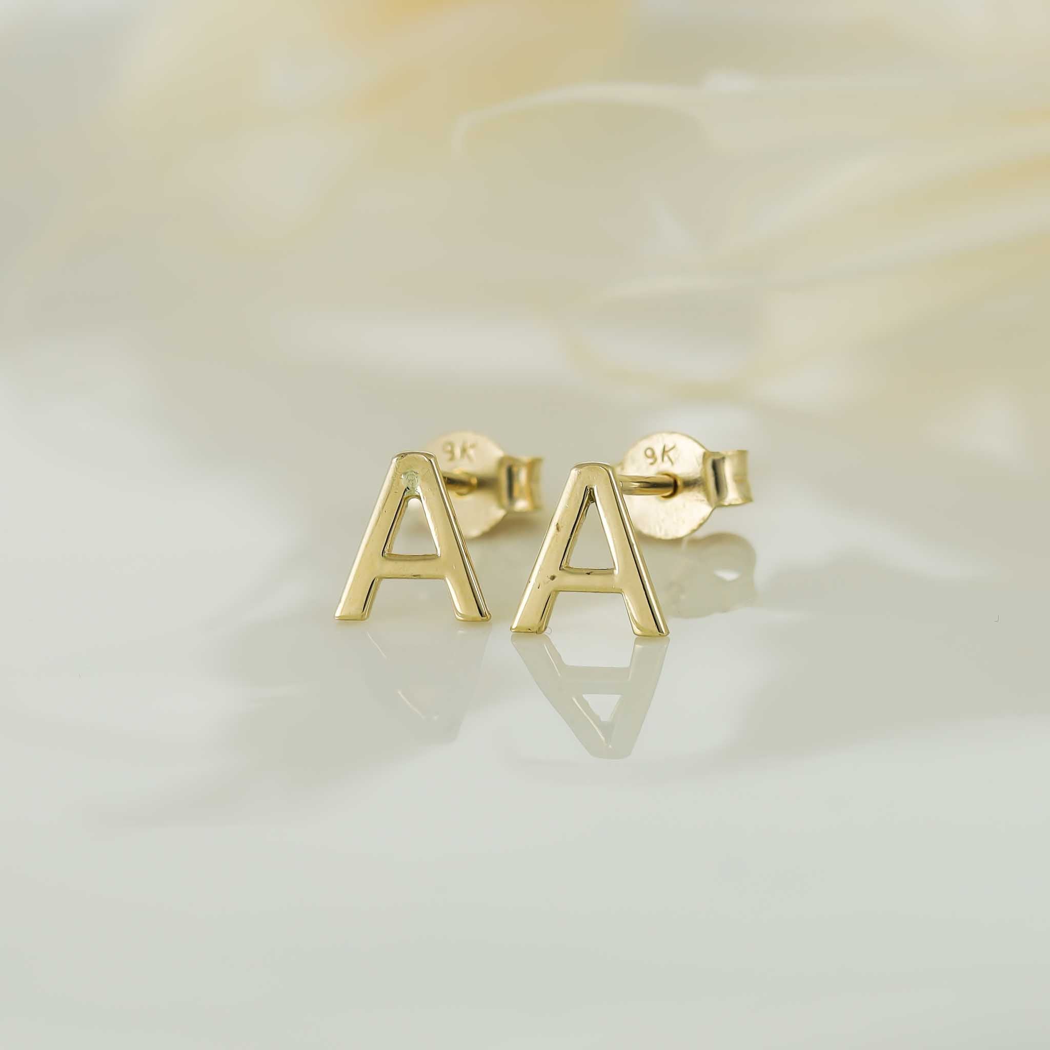 9ct Yellow Gold Initial Stud Earrings - Letter A