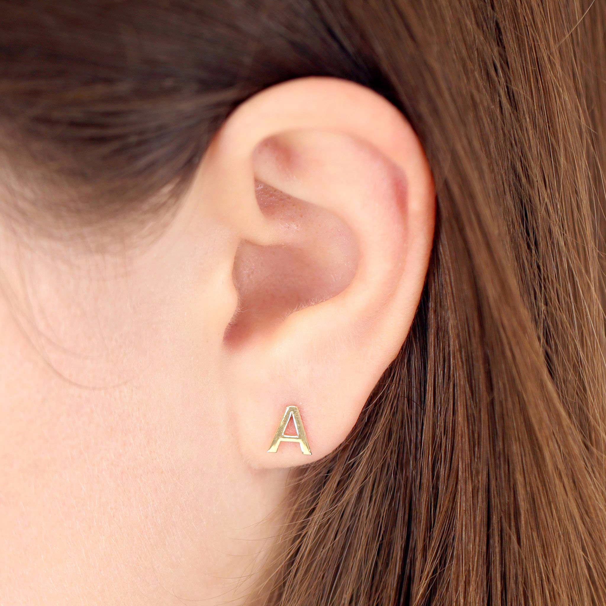 9ct Yellow Gold Initial Stud Earrings - Letter A