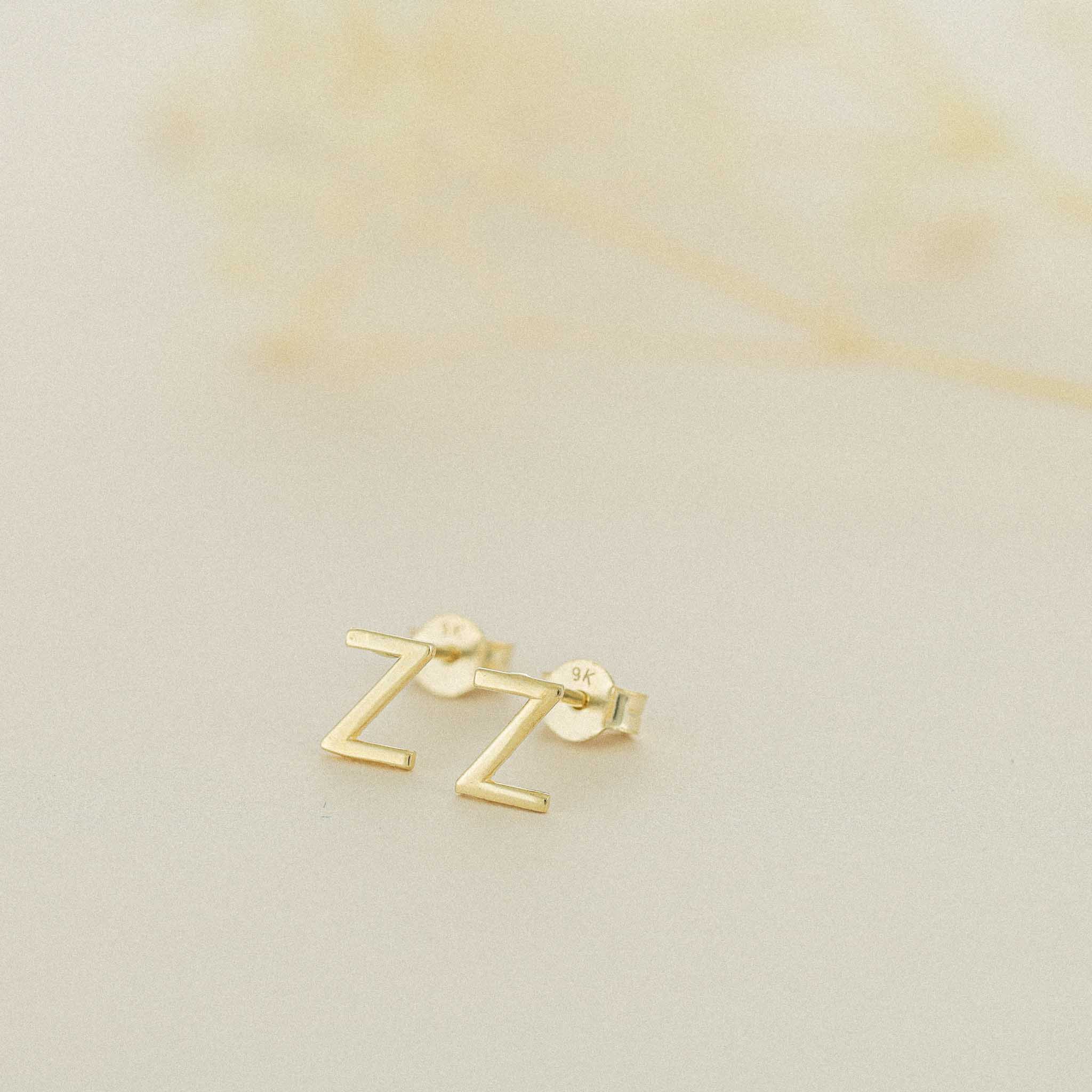 9ct Yellow Gold Initial Stud Earrings - Letter Z