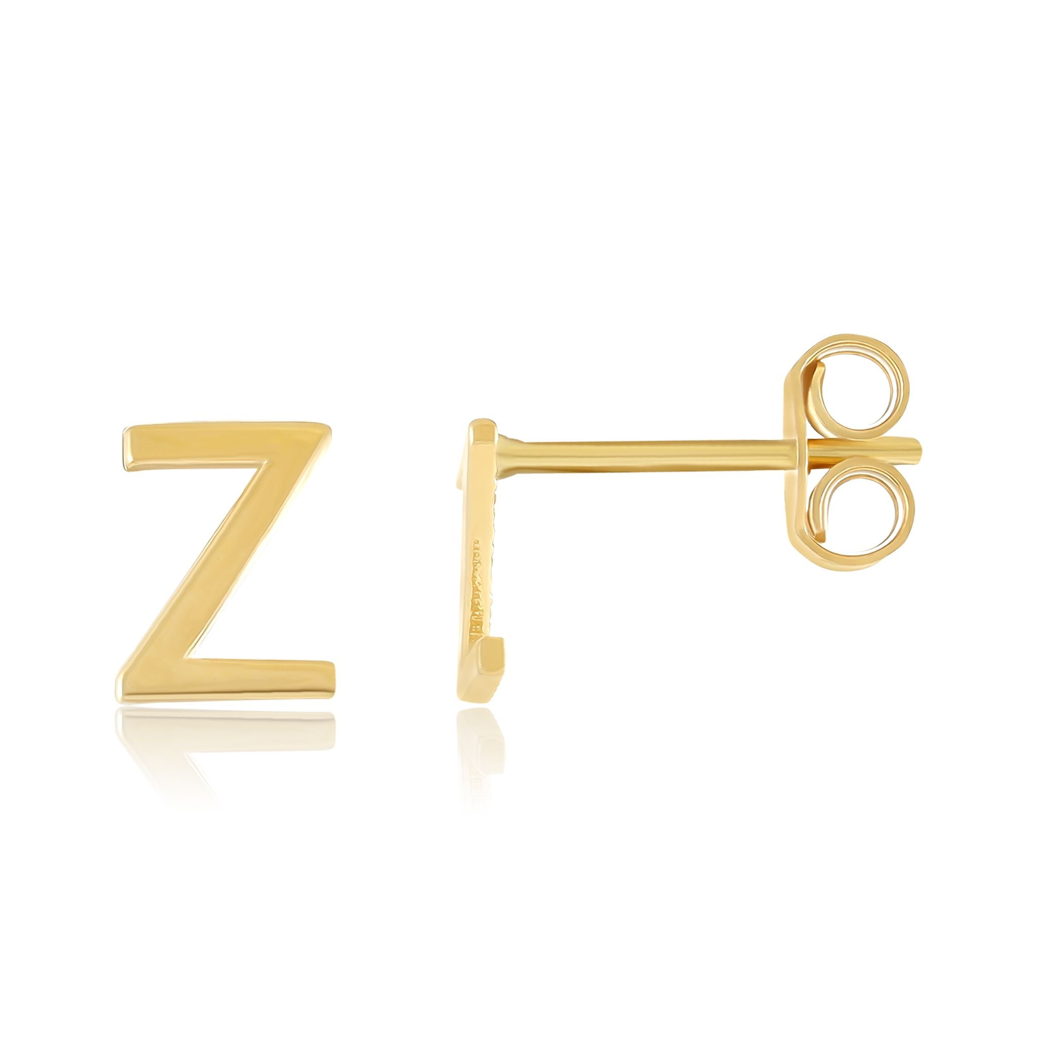 9ct Yellow Gold Initial Stud Earrings - Letter Z