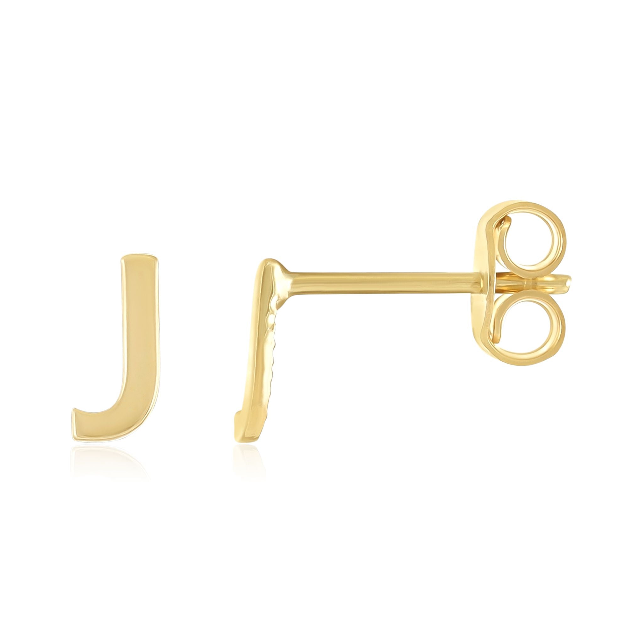 9ct Yellow Gold Initial Stud Earrings - Letter J