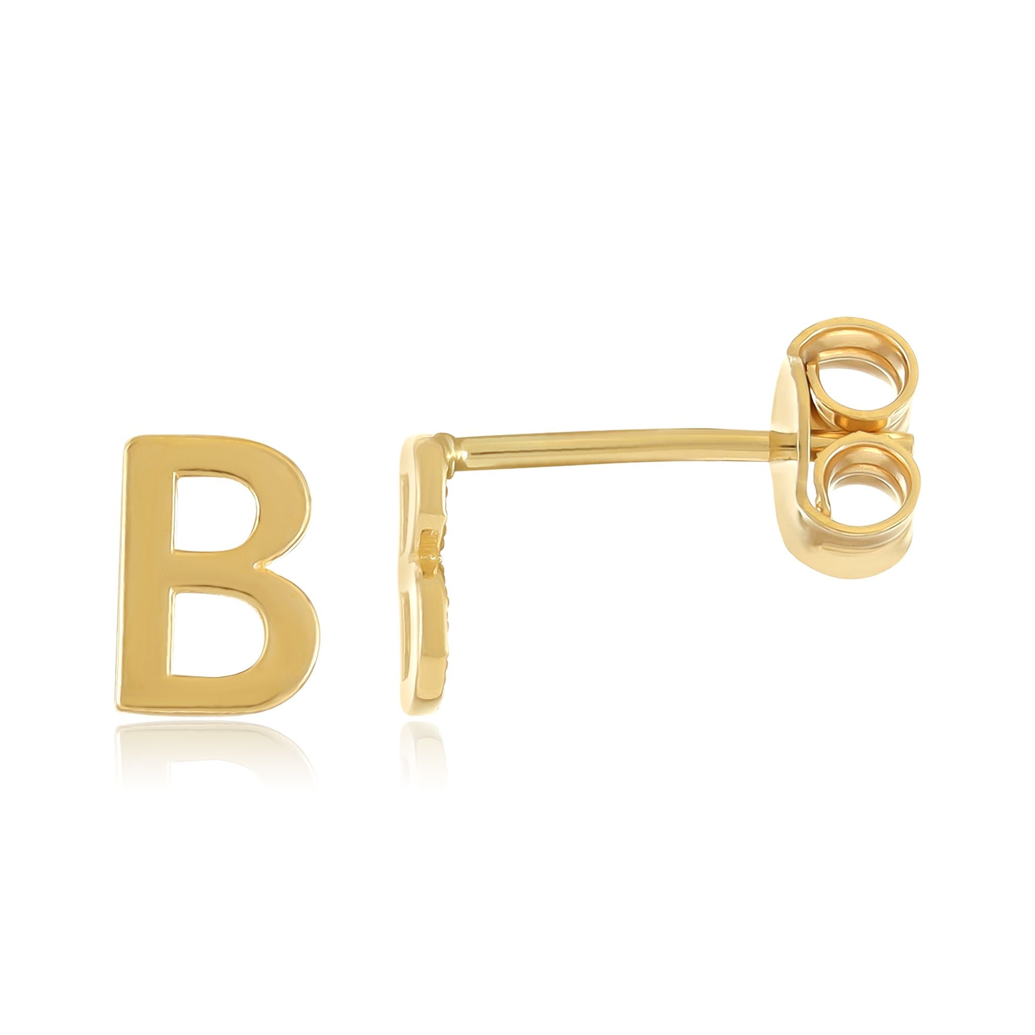 9ct Yellow Gold Initial Stud Earrings - Letter B