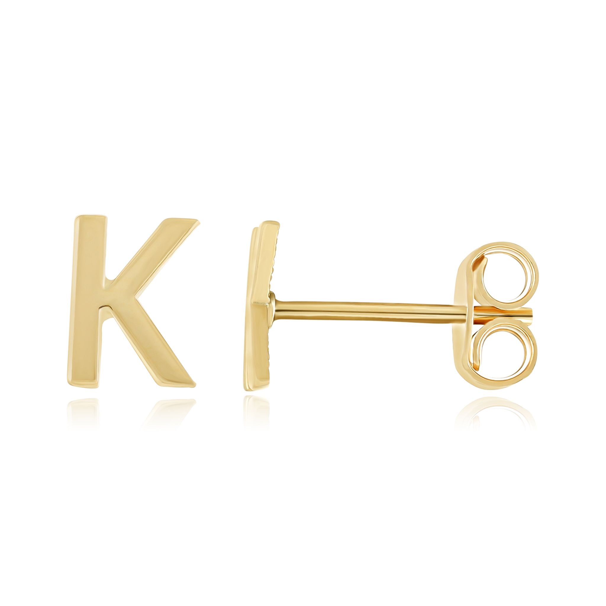 9ct Yellow Gold Initial Stud Earrings - Letter K
