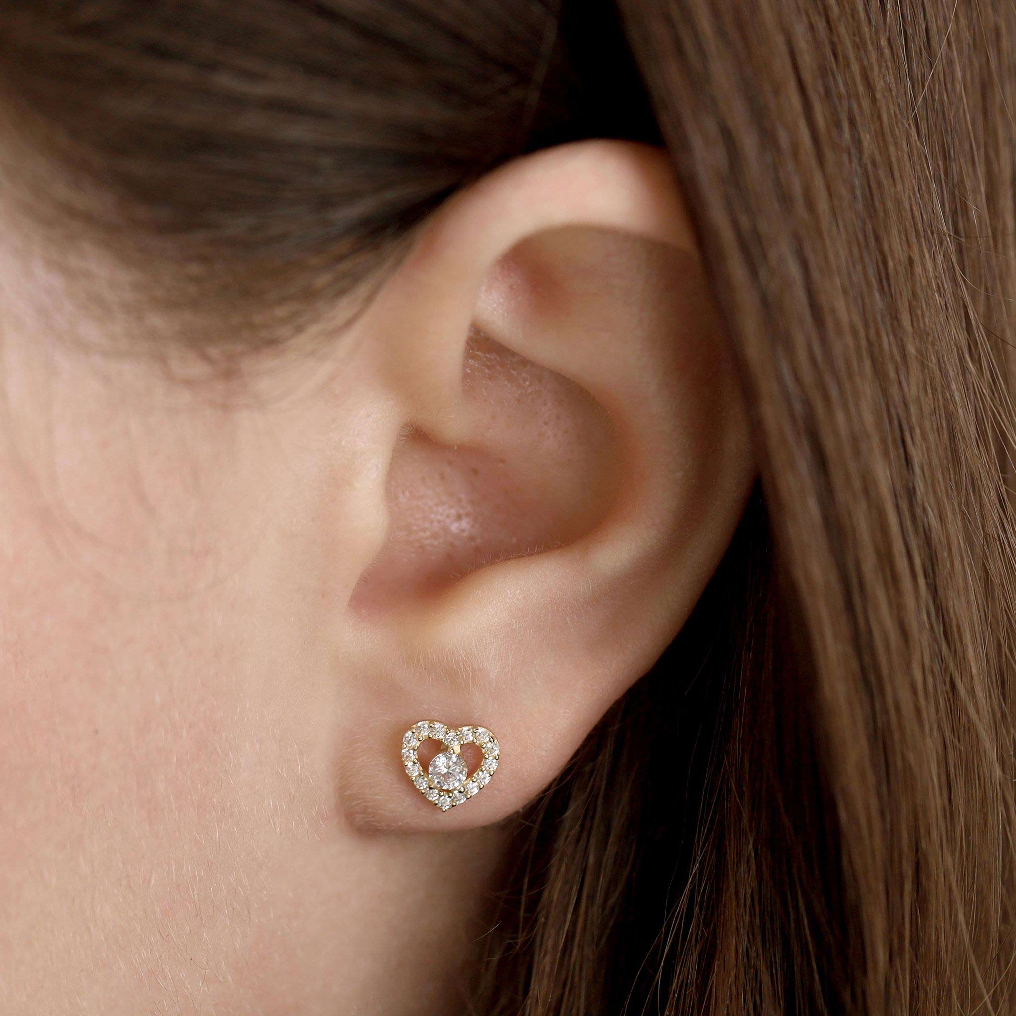 9ct Yellow Gold Cubic Zirconia Heart Earrings