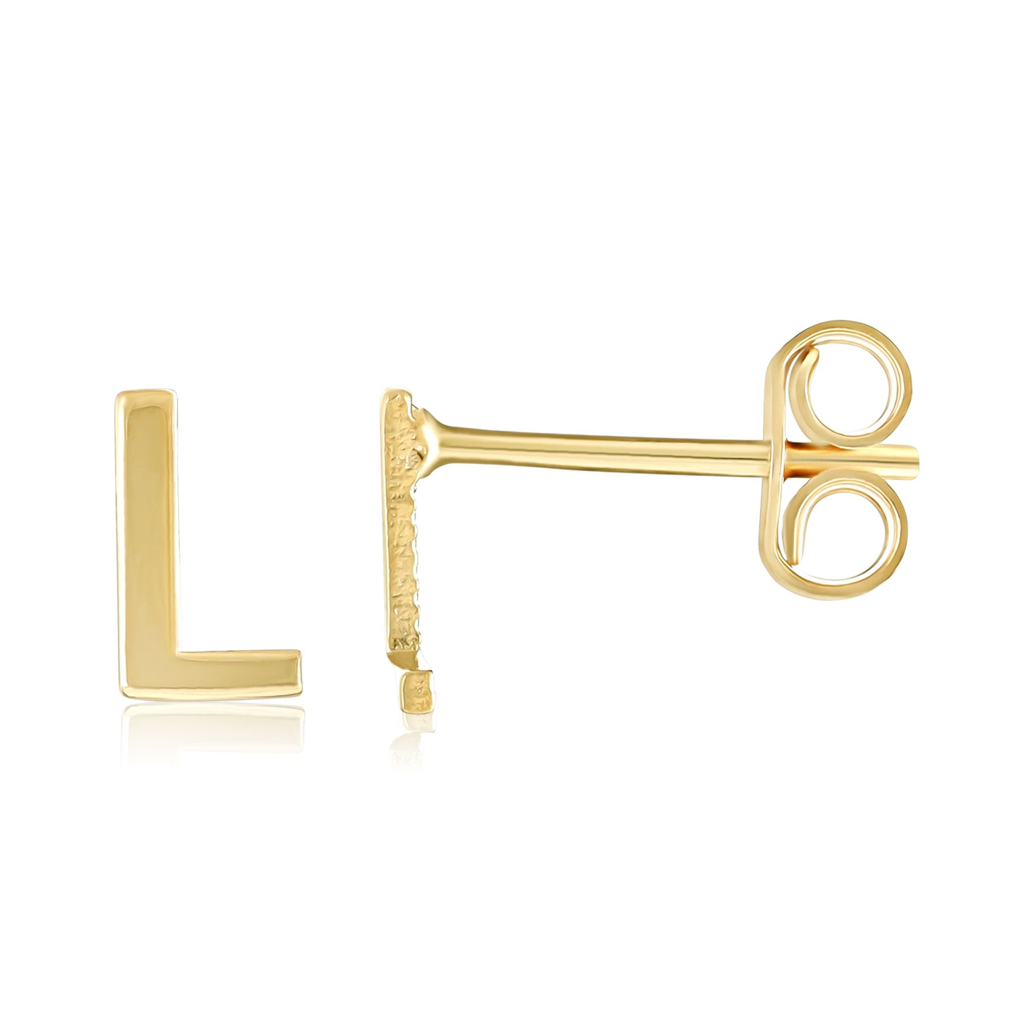 9ct Yellow Gold Initial Stud Earrings - Letter L