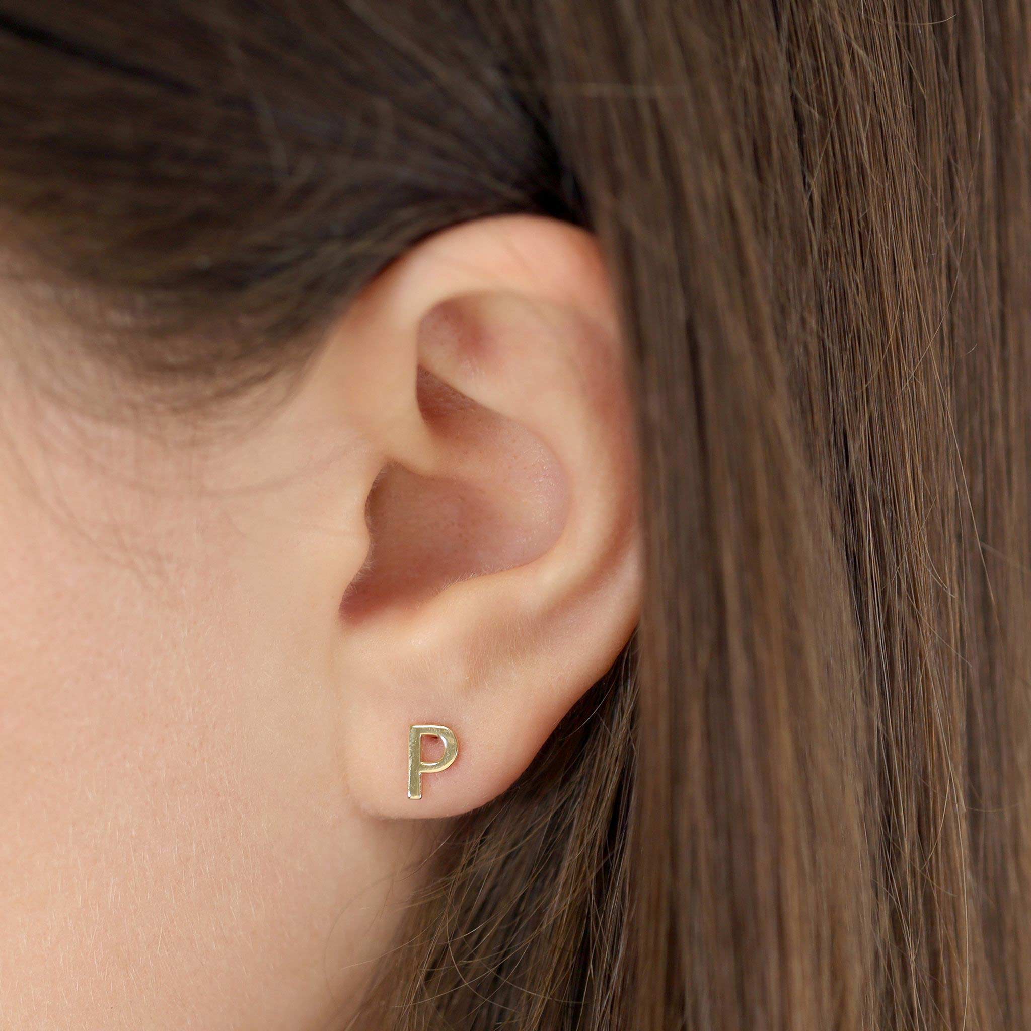 9ct Yellow Gold Initial Stud Earrings - Letter P
