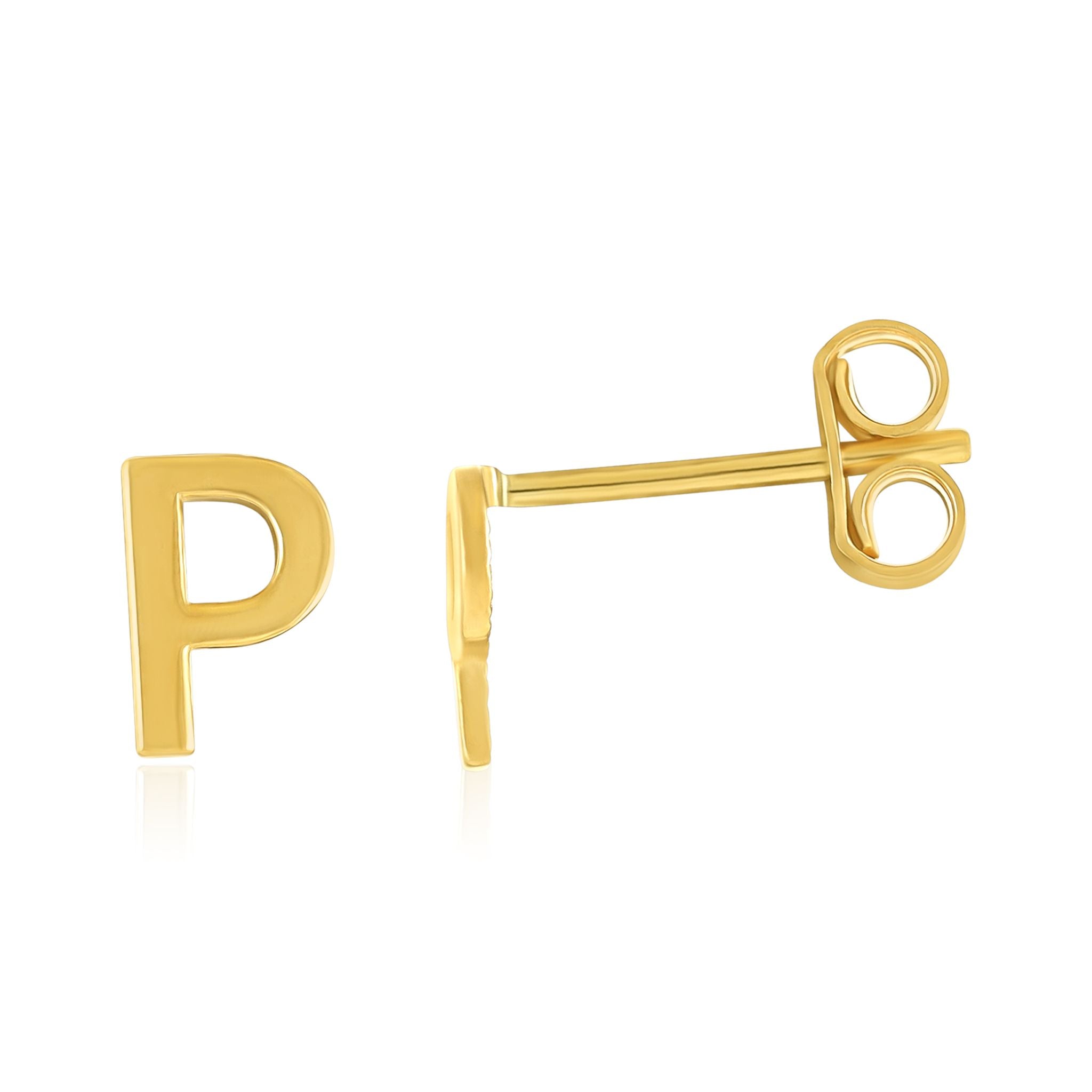 9ct Yellow Gold Initial Stud Earrings - Letter P