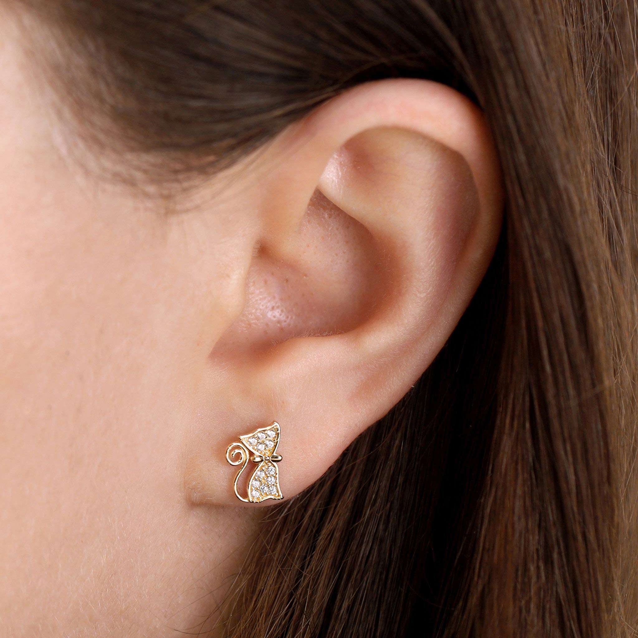 9ct Yellow Gold Cubic Zirconia Cat Earrings