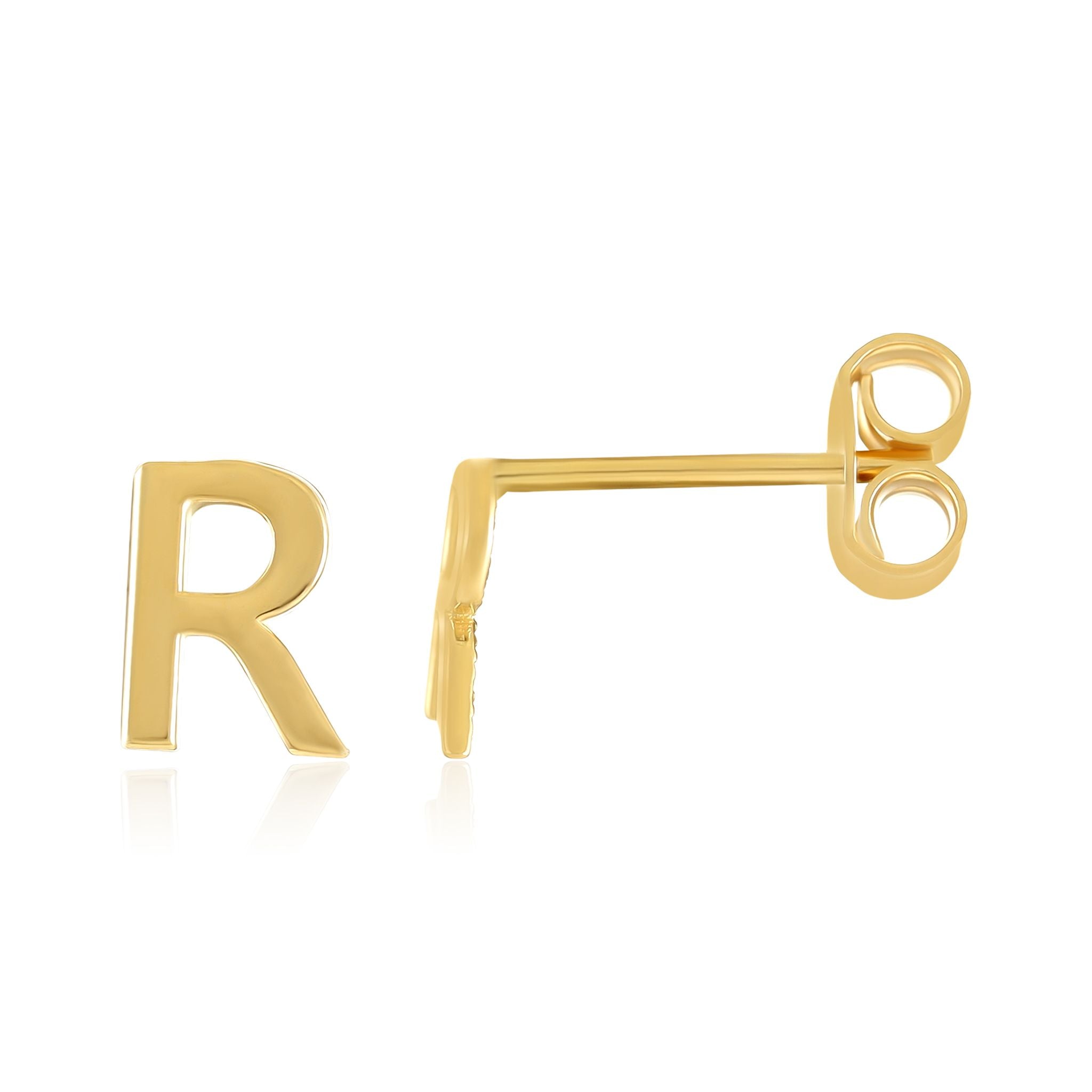 9ct Yellow Gold Initial Stud Earrings - Letter R