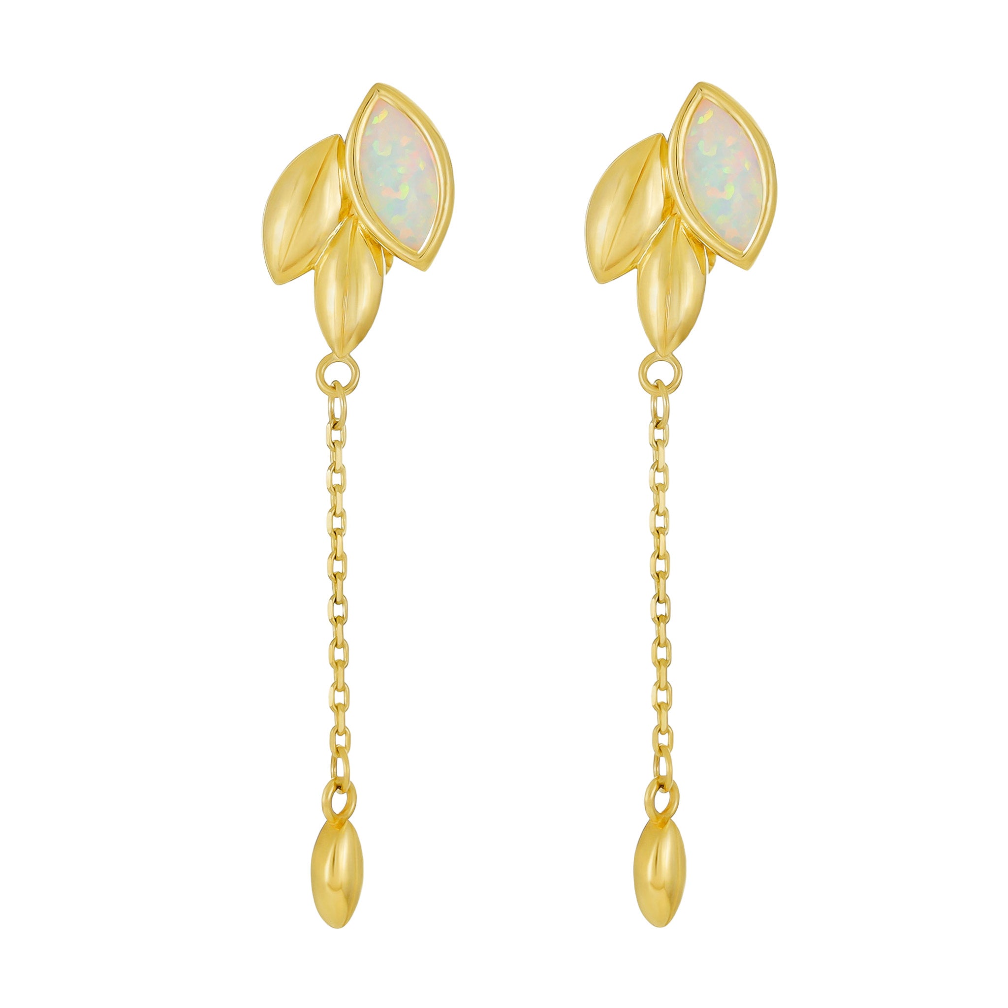 9ct Yellow Gold Leaf Design Drop Earrings