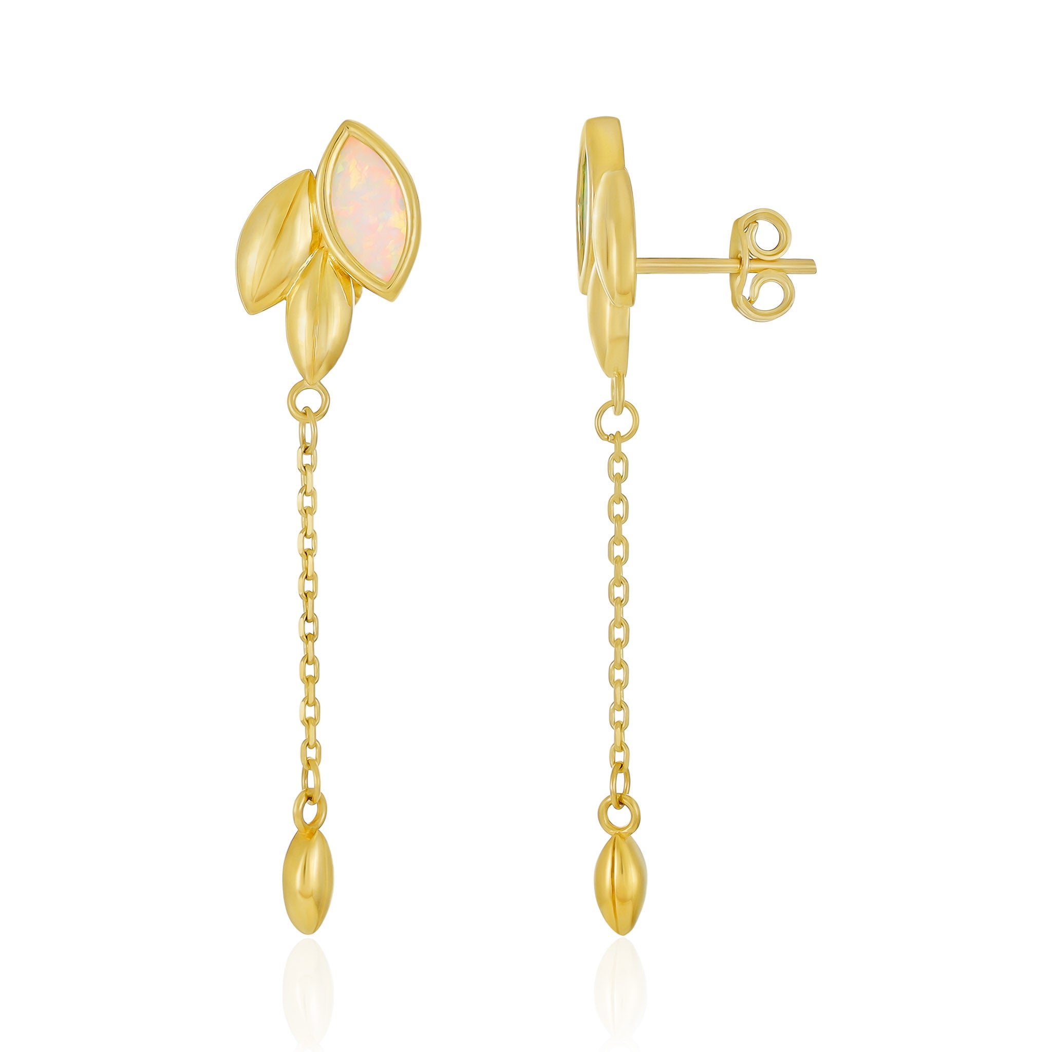 9ct Yellow Gold Leaf Design Drop Earrings