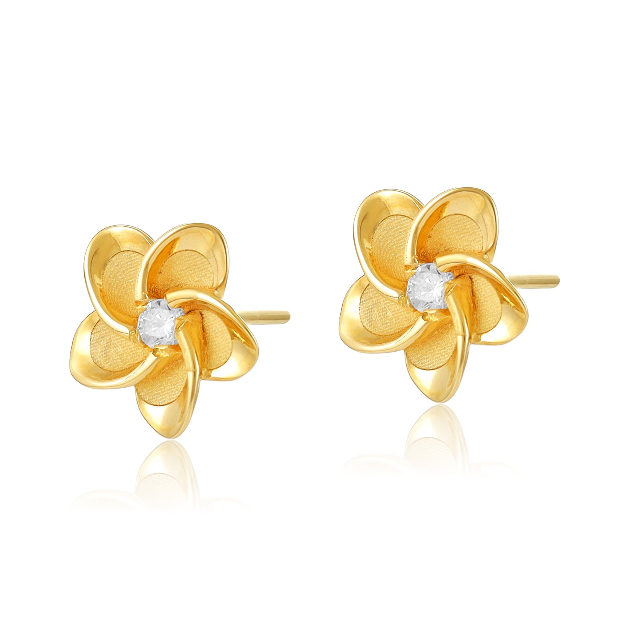 9ct Yellow Gold Flower Cubic Zirconia Earrings