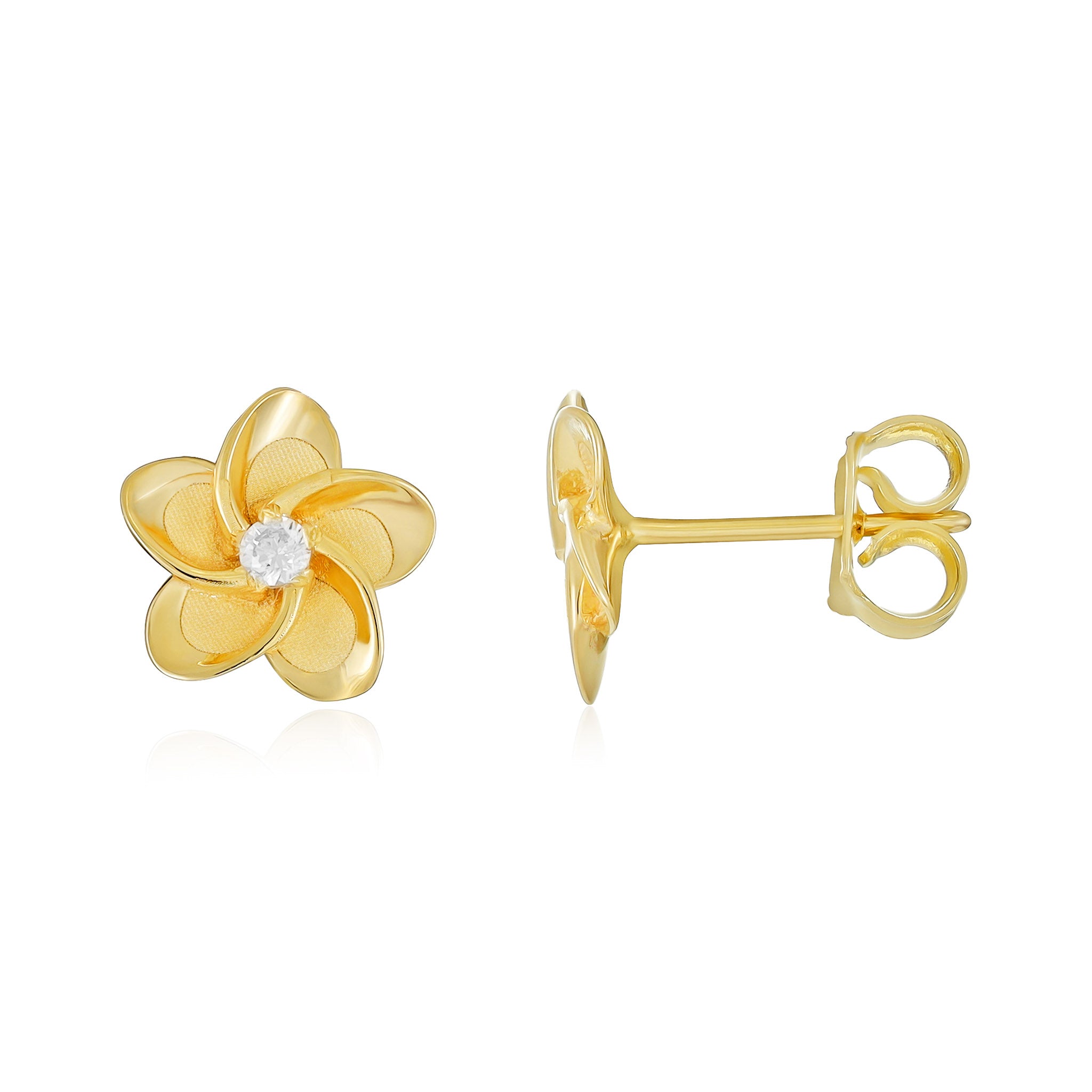 9ct Yellow Gold Flower Cubic Zirconia Earrings