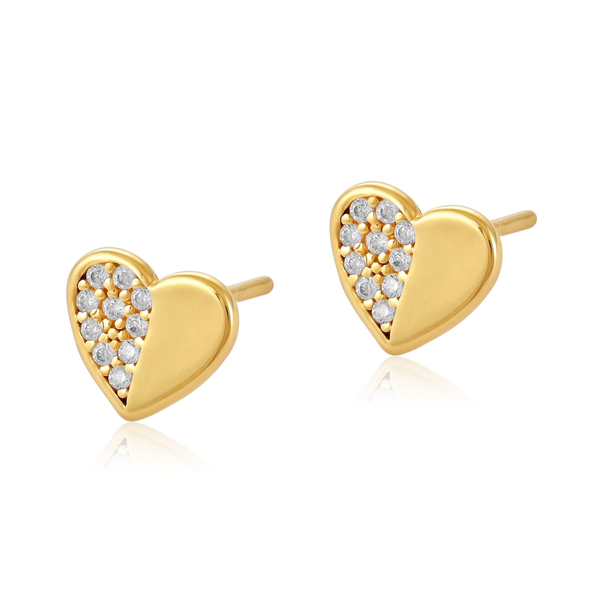 9ct Yellow Gold Cubic Zirconia Heart Stud Earrings