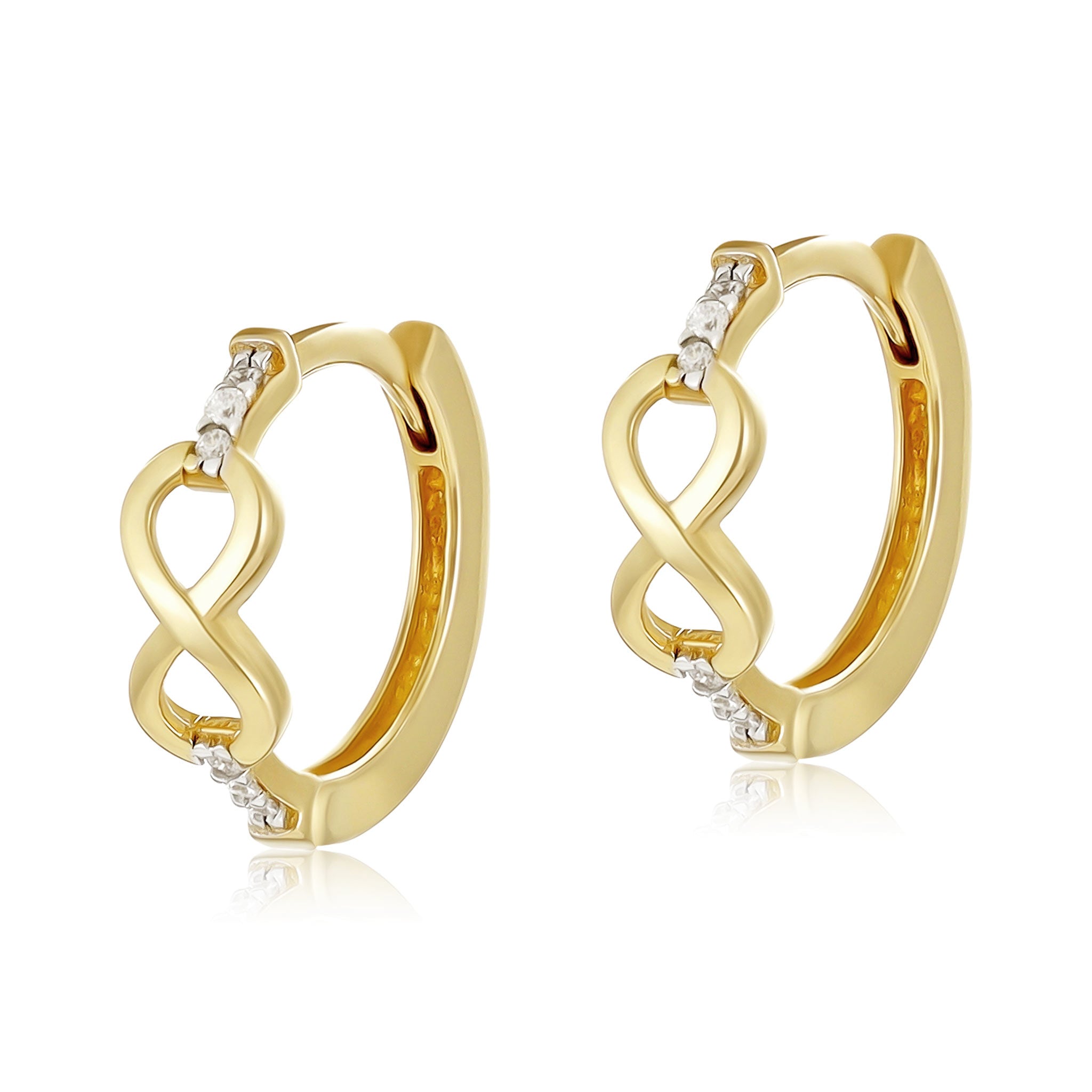 9ct Yellow Gold Infinity Sign Cubic Zirconia Detail Huggie Hoops