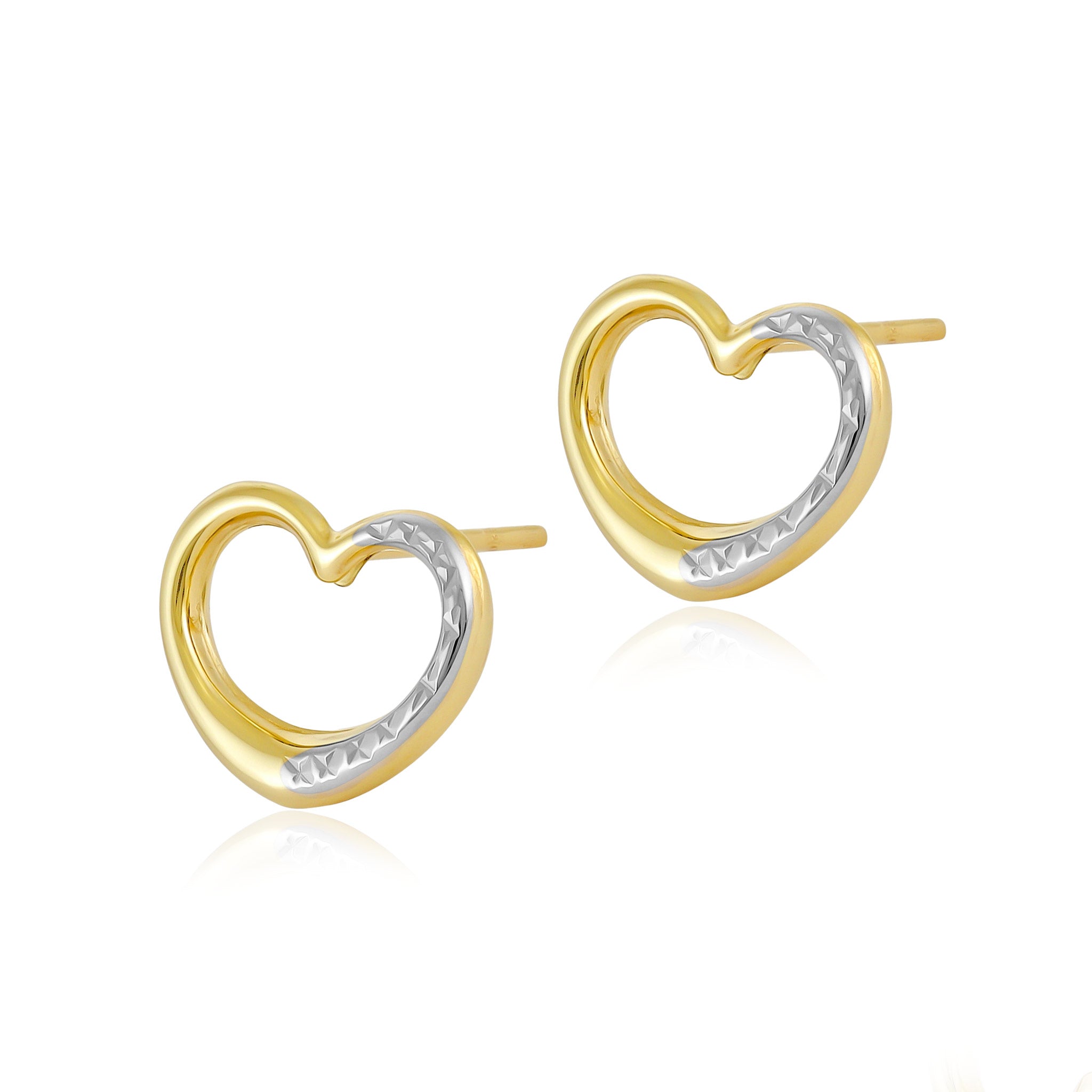 9ct Two Tone Gold Heart Stud Earrings