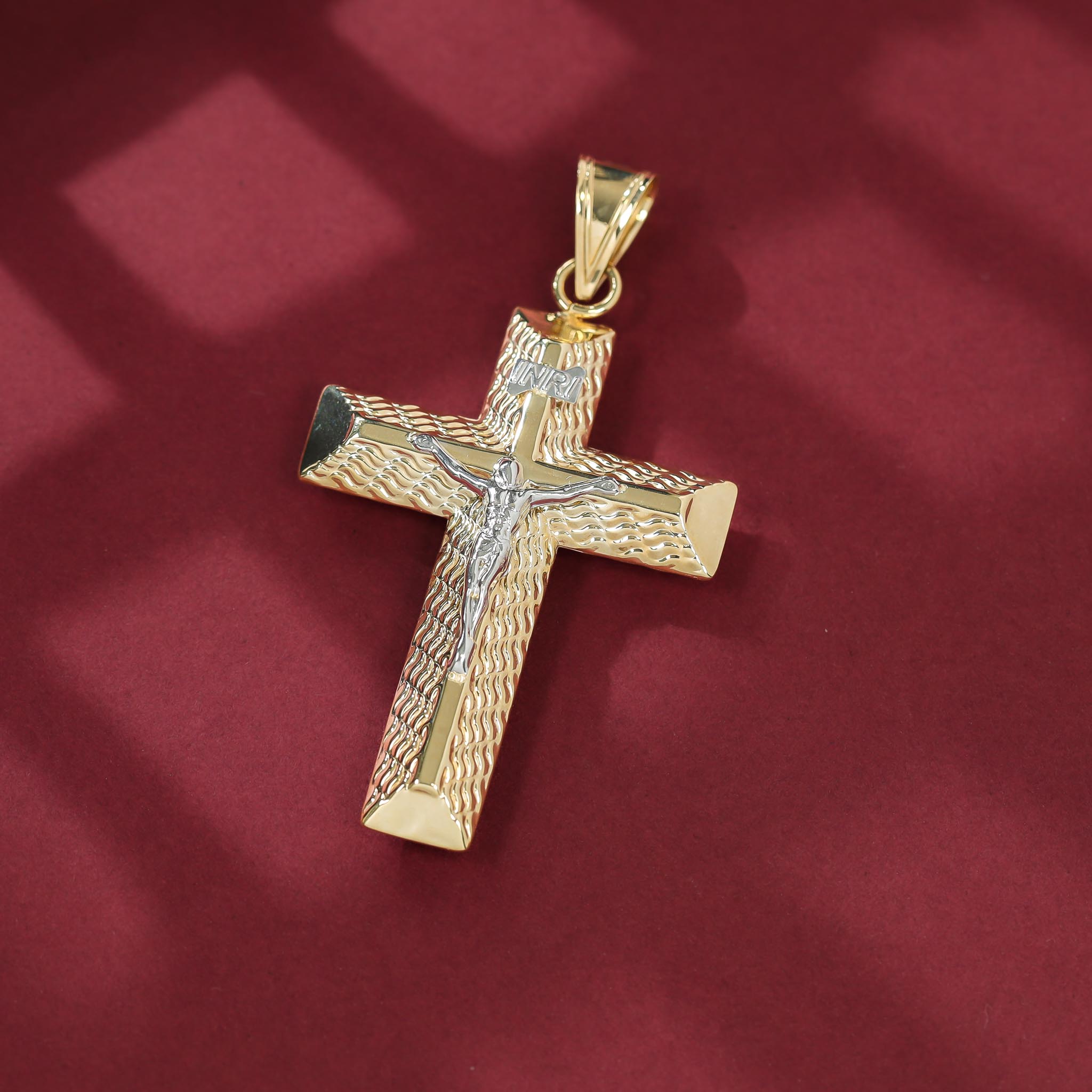 9ct Two Tone Crucifix Cross Pendant