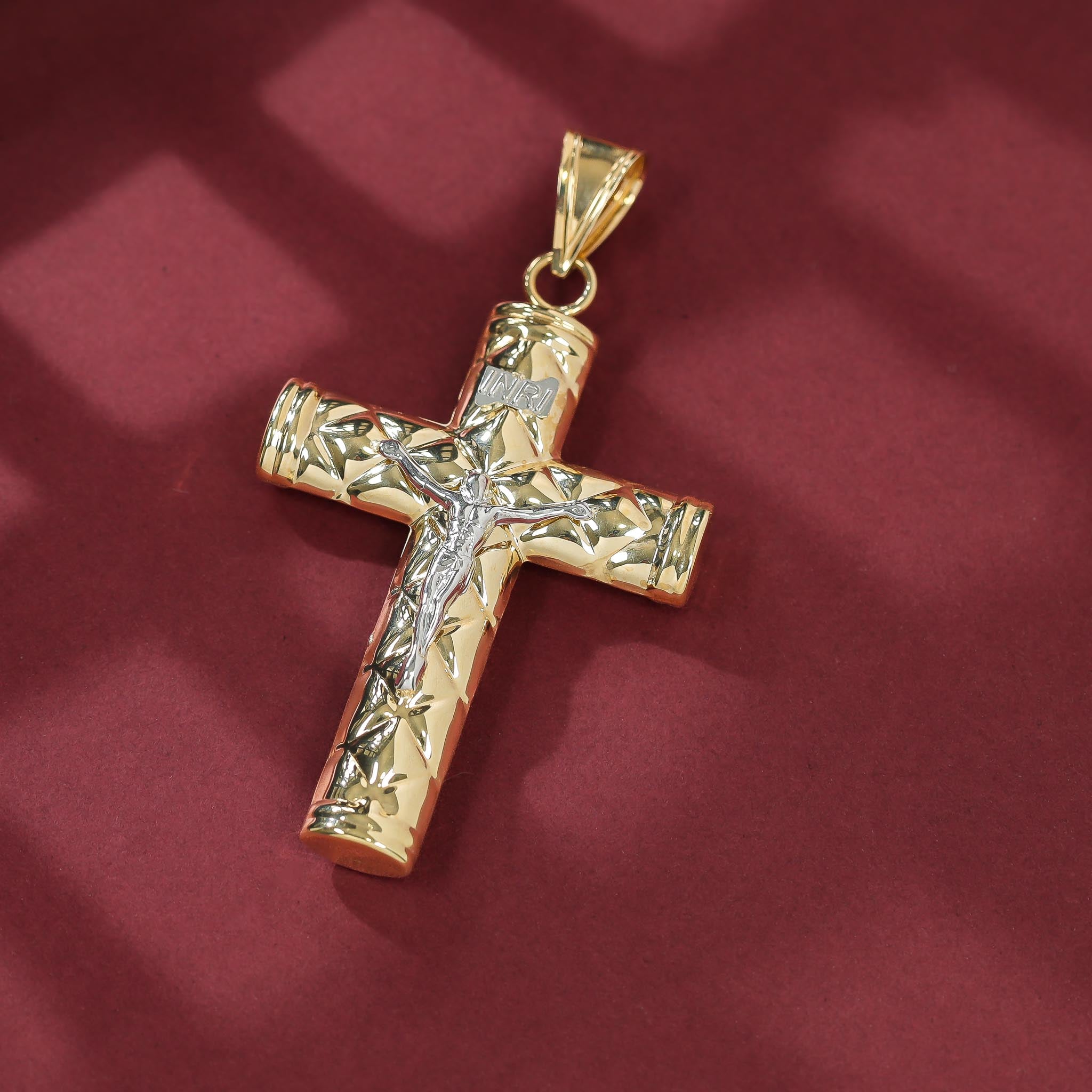 9ct Gold Two Tone Hollow Crucifix Cross Pendant