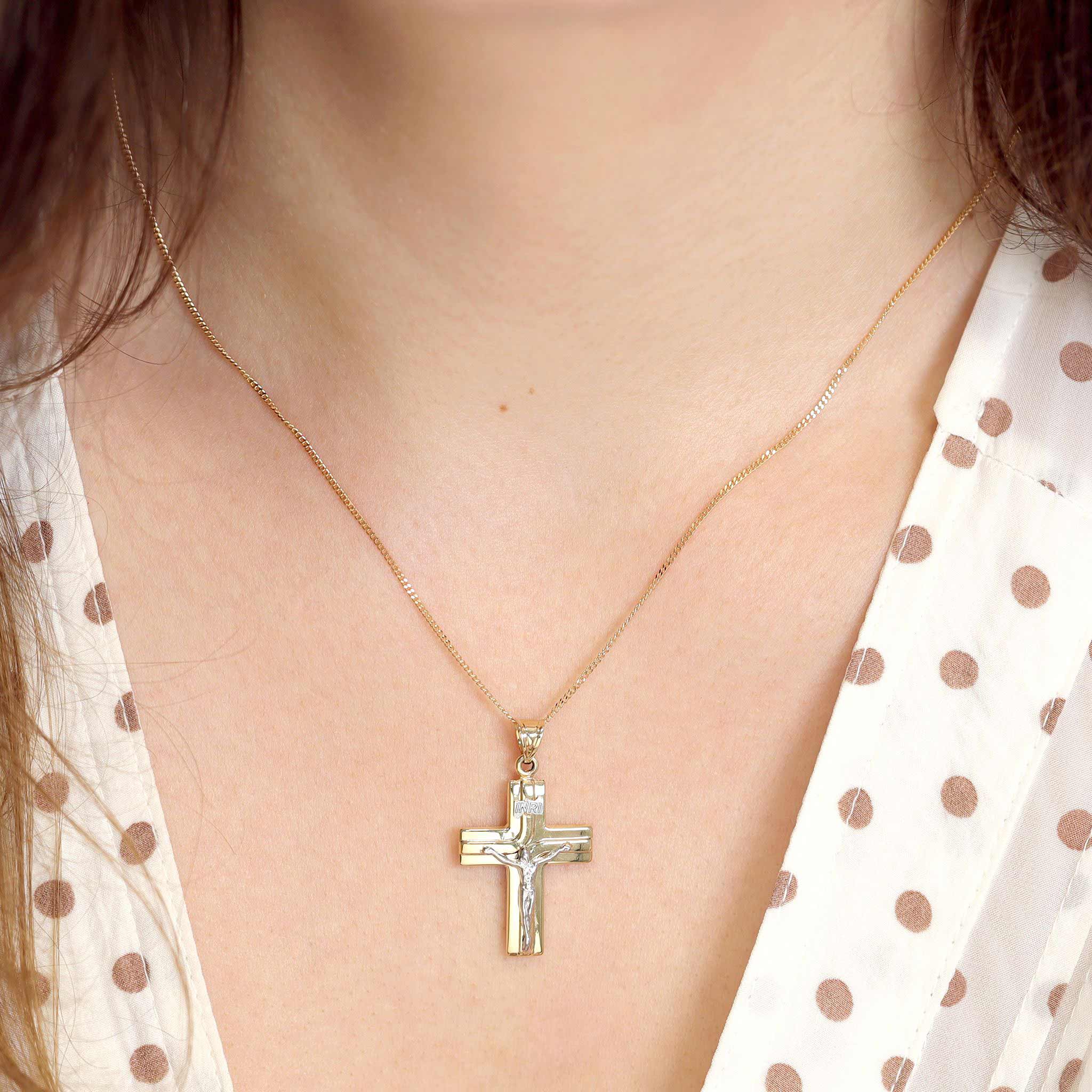 9ct Gold Two Tone Crucifix Cross Pendant