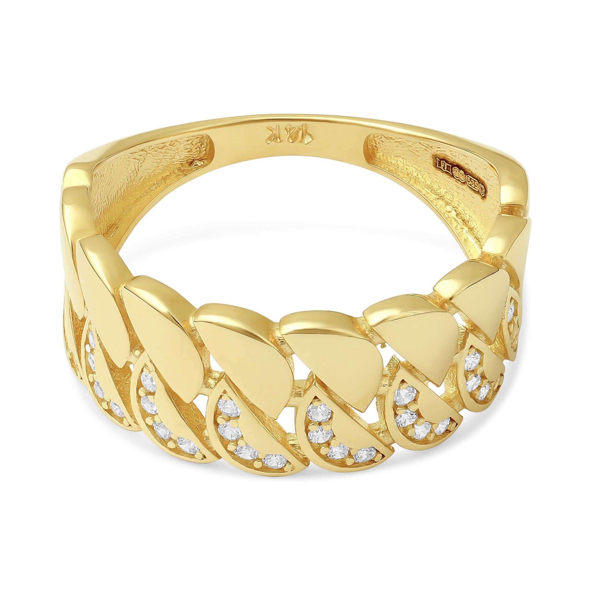 14ct Yellow Gold Cubic Zirconia Textured Ring