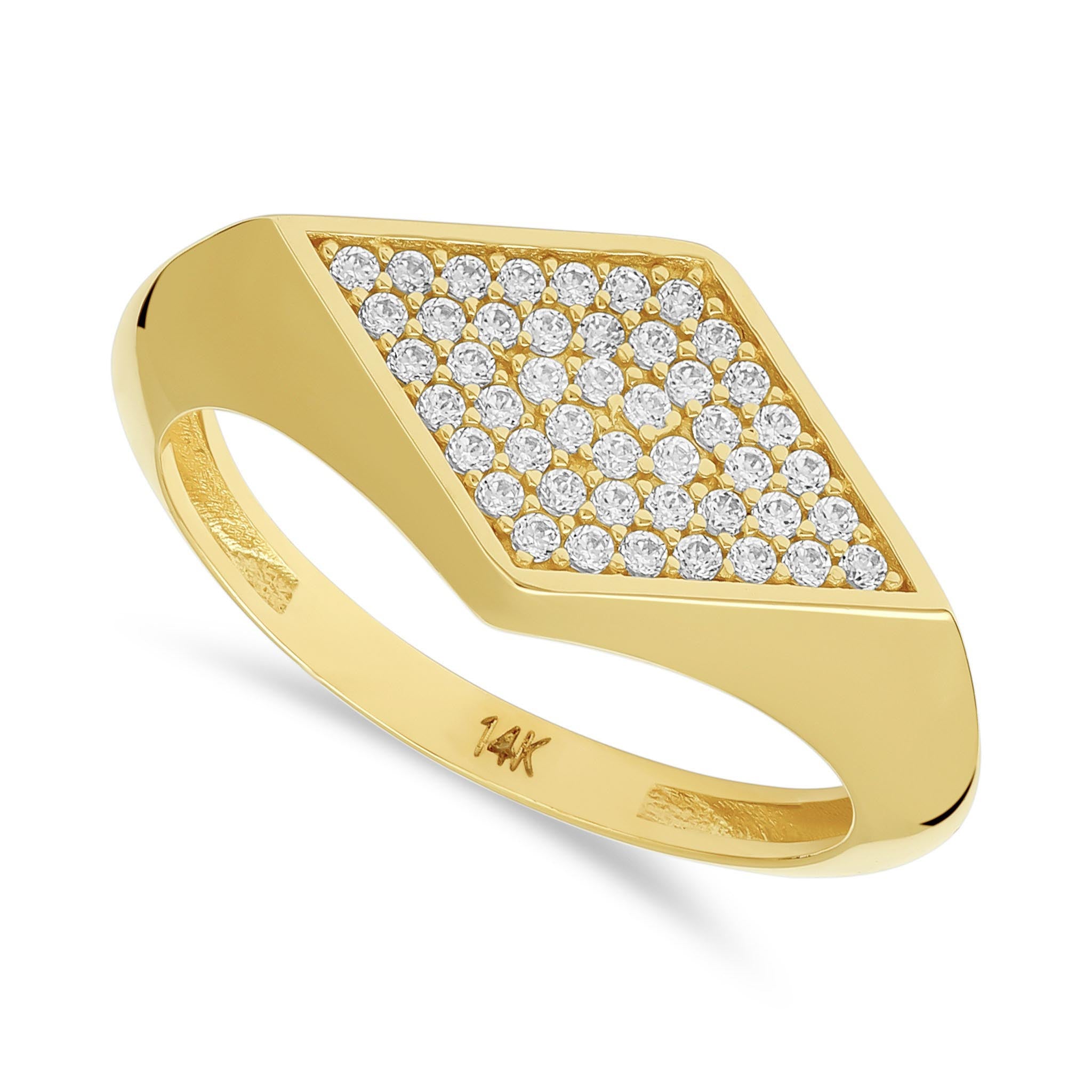 14ct Yellow Gold Cubic Zirconia Rhombus Shape Signet Ring