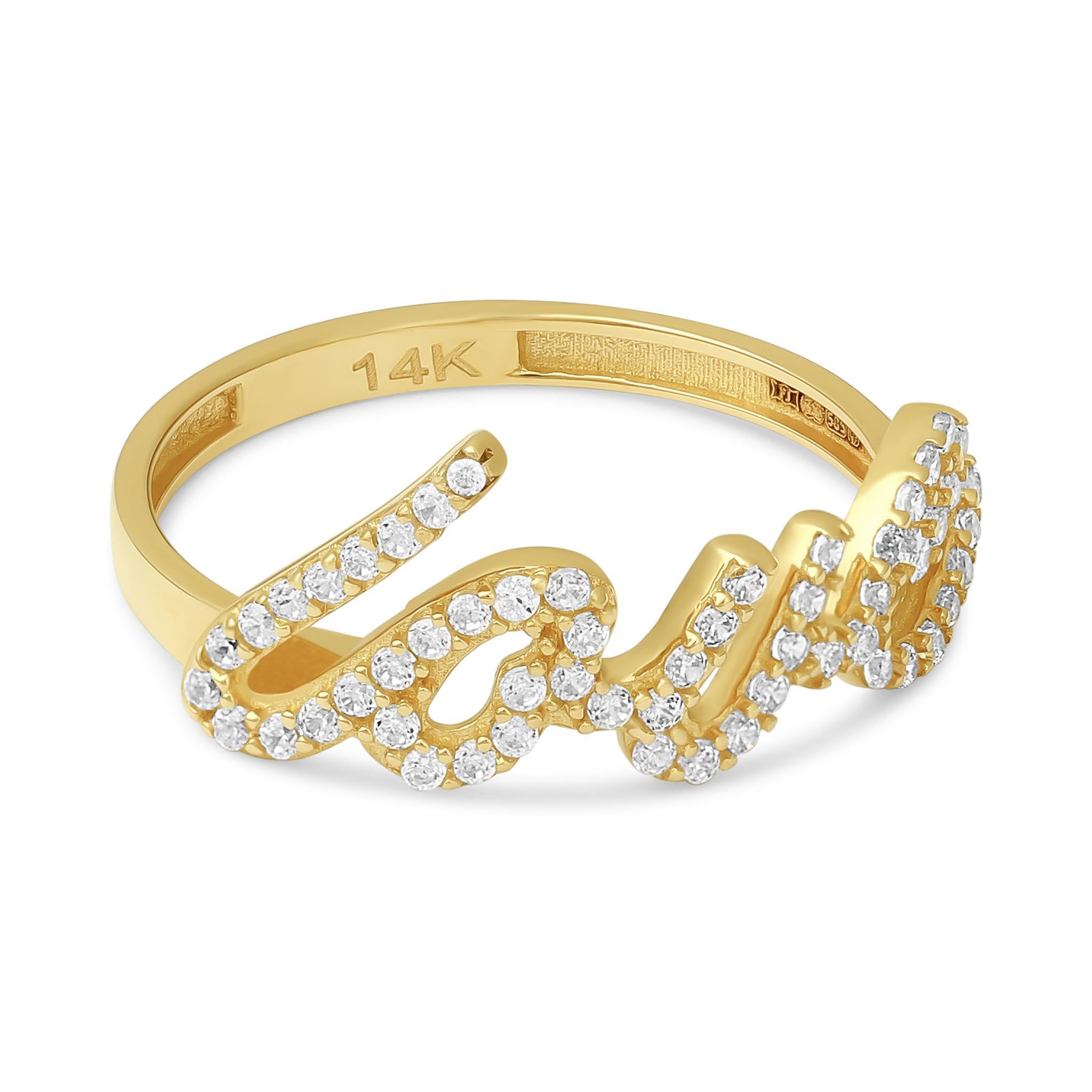 14ct Yellow Gold Cubic Zirconia Love Ring