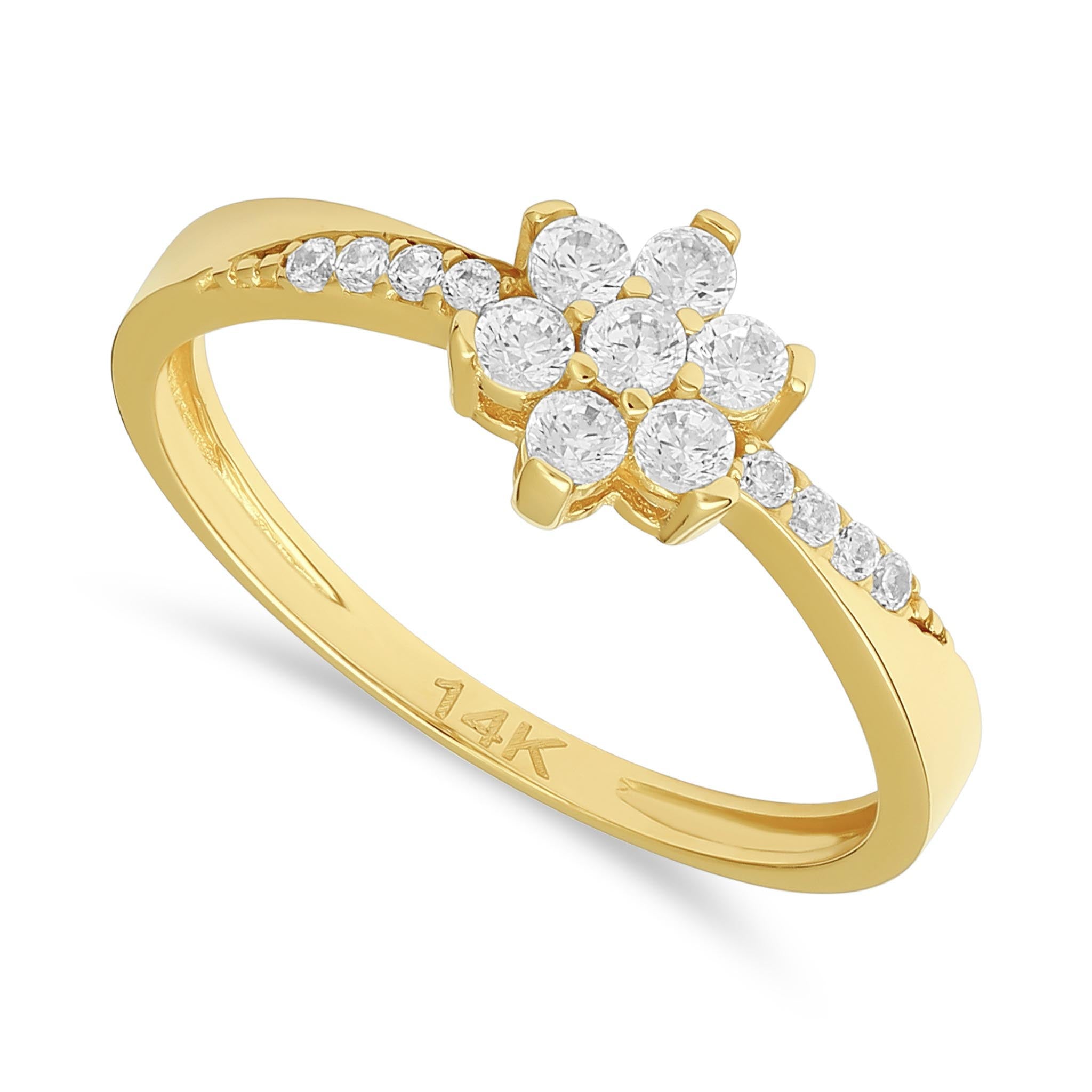 14ct Yellow Gold Cubic Zirconia Flower Ring
