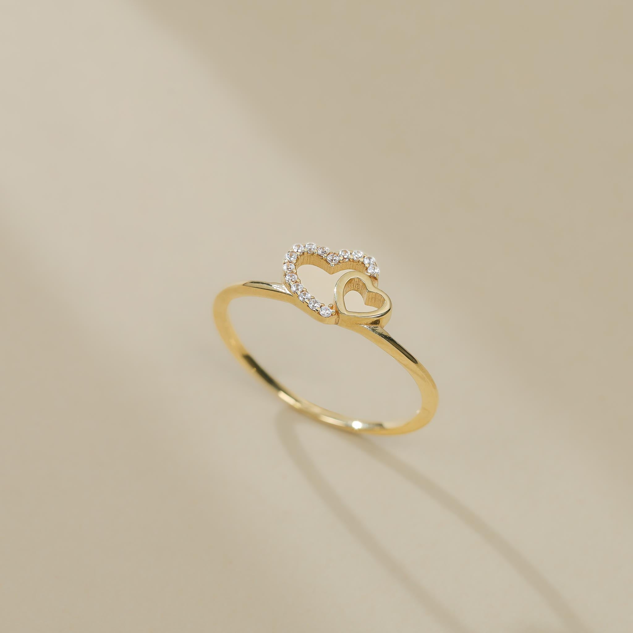 9ct Yellow Gold Cubic Zirconia Double Heart Ring