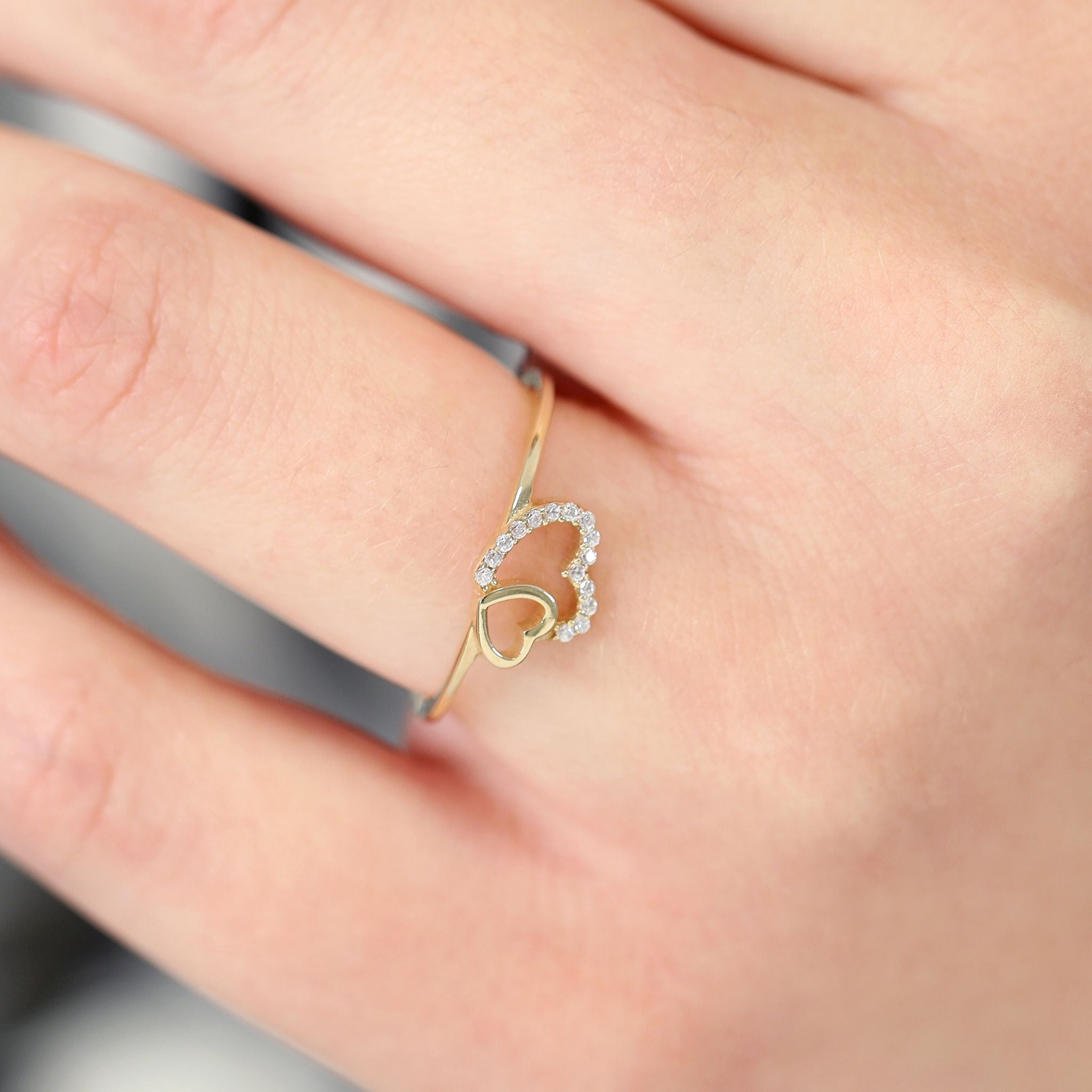 9ct Yellow Gold Cubic Zirconia Double Heart Ring