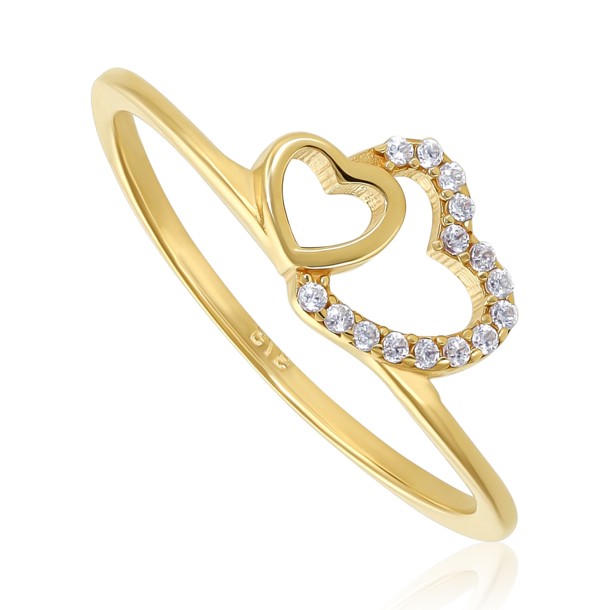 9ct Yellow Gold Cubic Zirconia Double Heart Ring