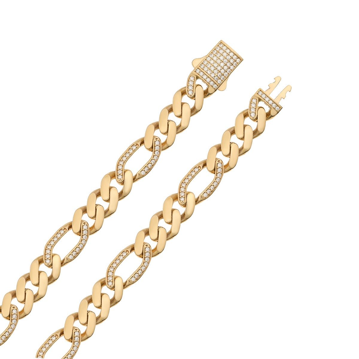 9ct Solid Yellow Gold Cubic Zirconia Figaro Chain