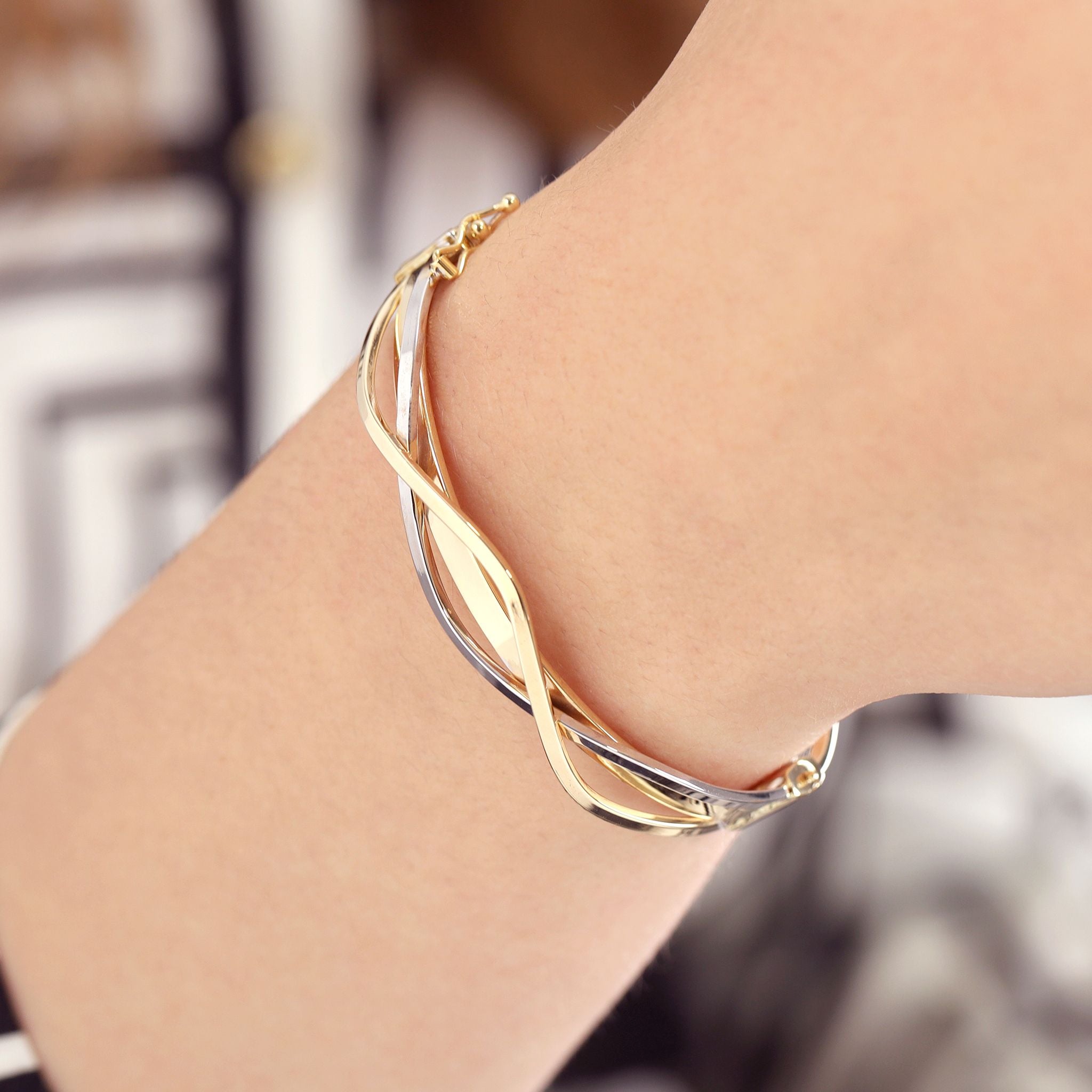 9ct Gold Two Tone Crossover Design Bangle