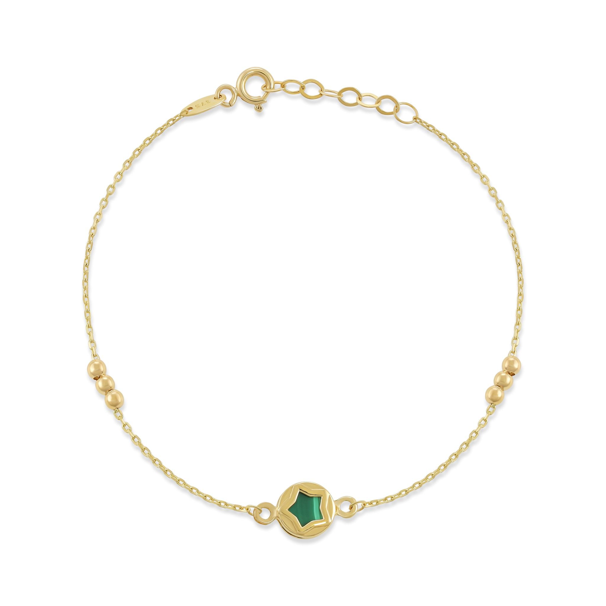 9ct Yellow Gold Green Enamel Detail Bead Bracelet