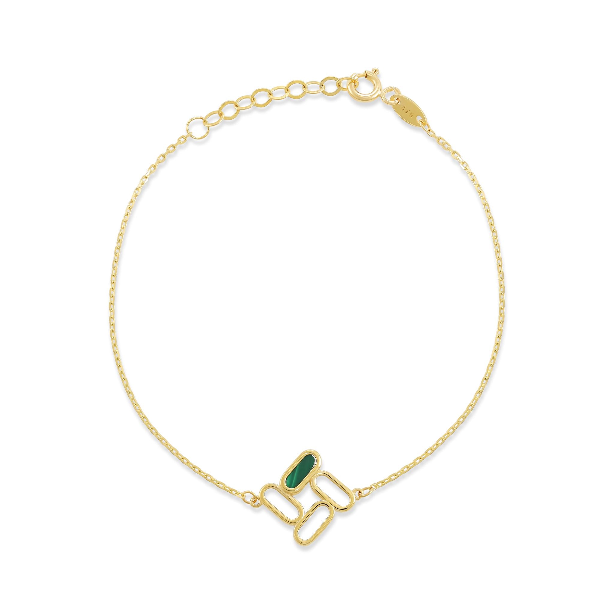 9ct Yellow Gold Green Enamel Charm Bracelet