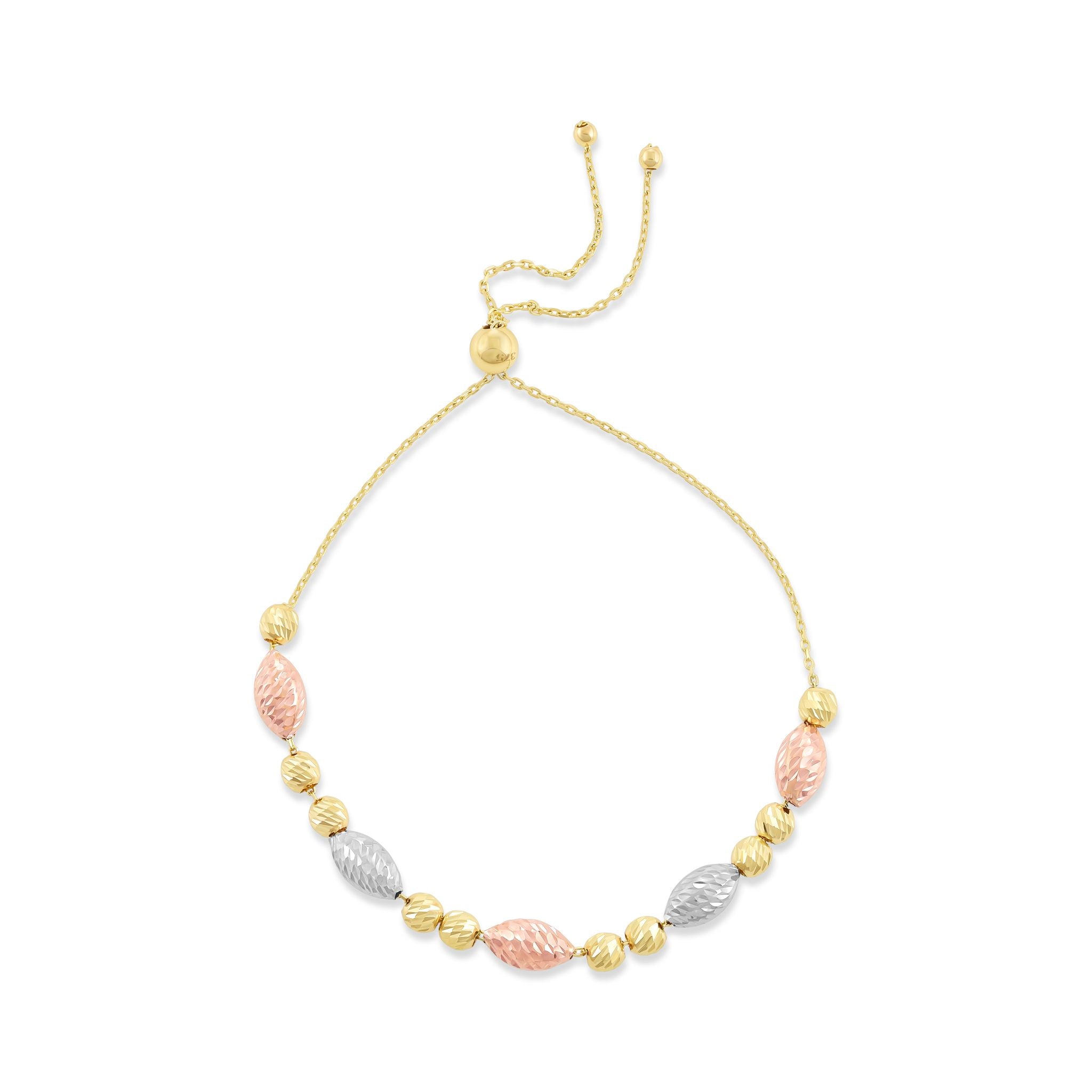 9ct Tri Colour Gold Moon Cut Charm Bracelet