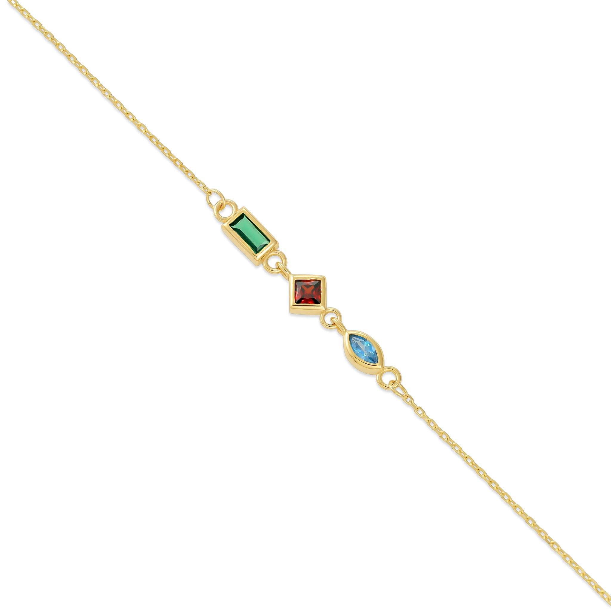 9ct Yellow Gold Tri Colour Gemstone Bracelet BR9019