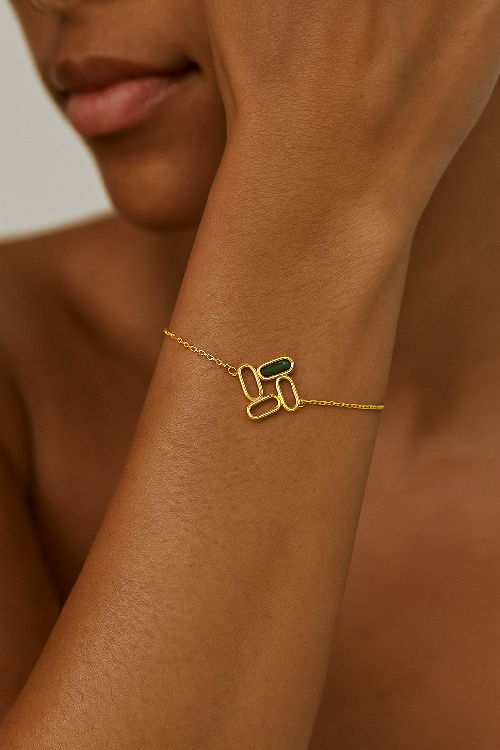 9ct Yellow Gold Green Enamel Charm Bracelet