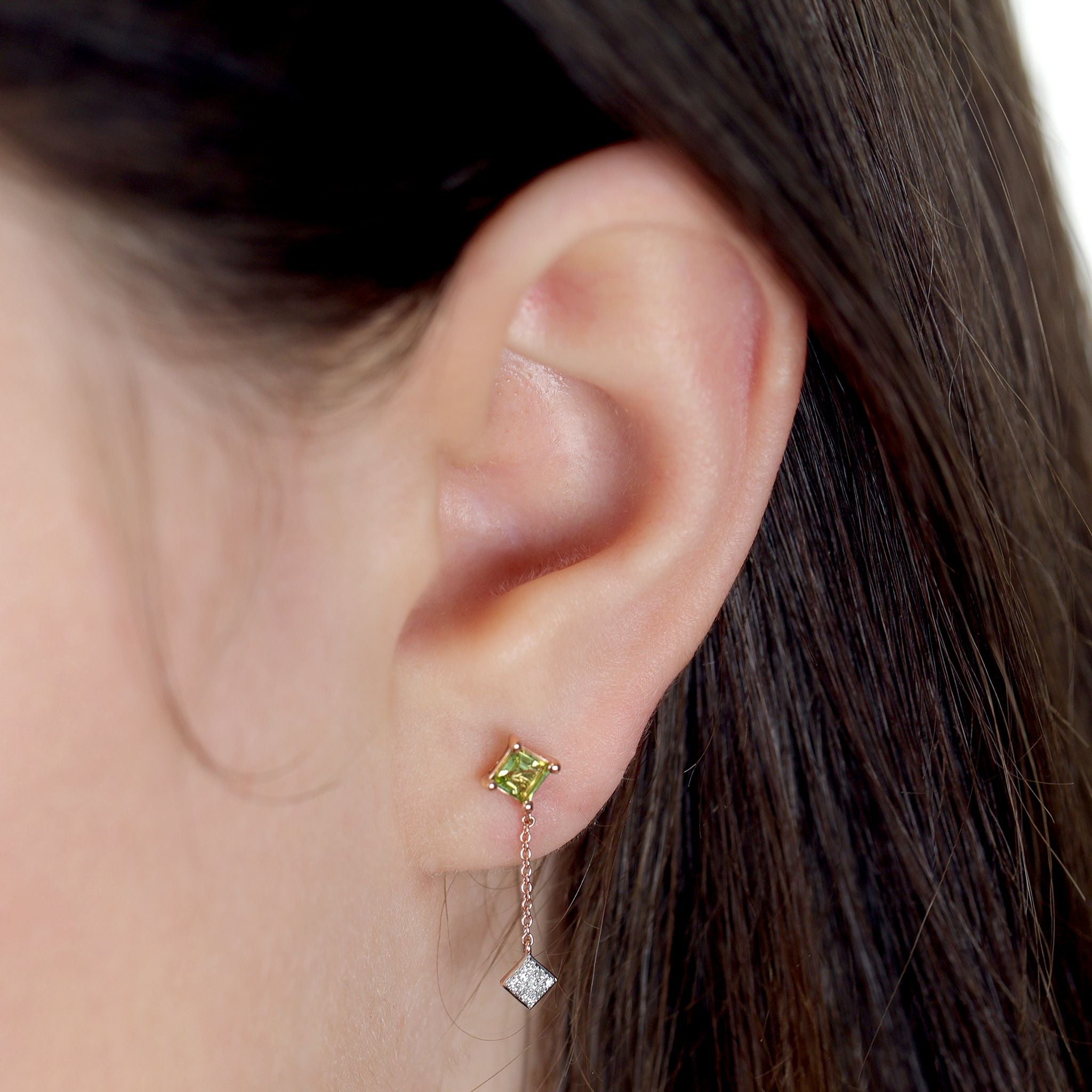 9ct Rose Gold Diamond and Gem Stone Drop Earrings