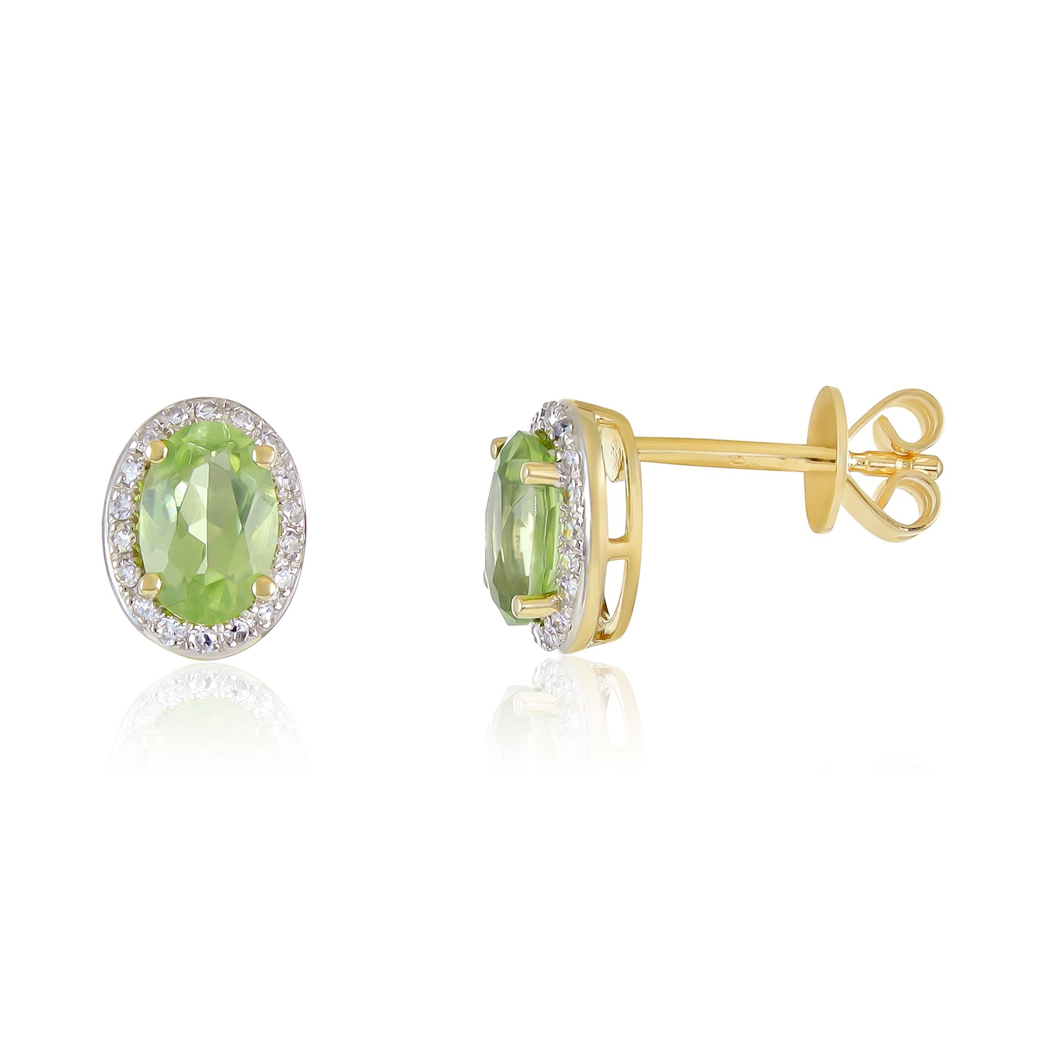 9ct Yellow Gold Diamond and Peridot Stud Earrings