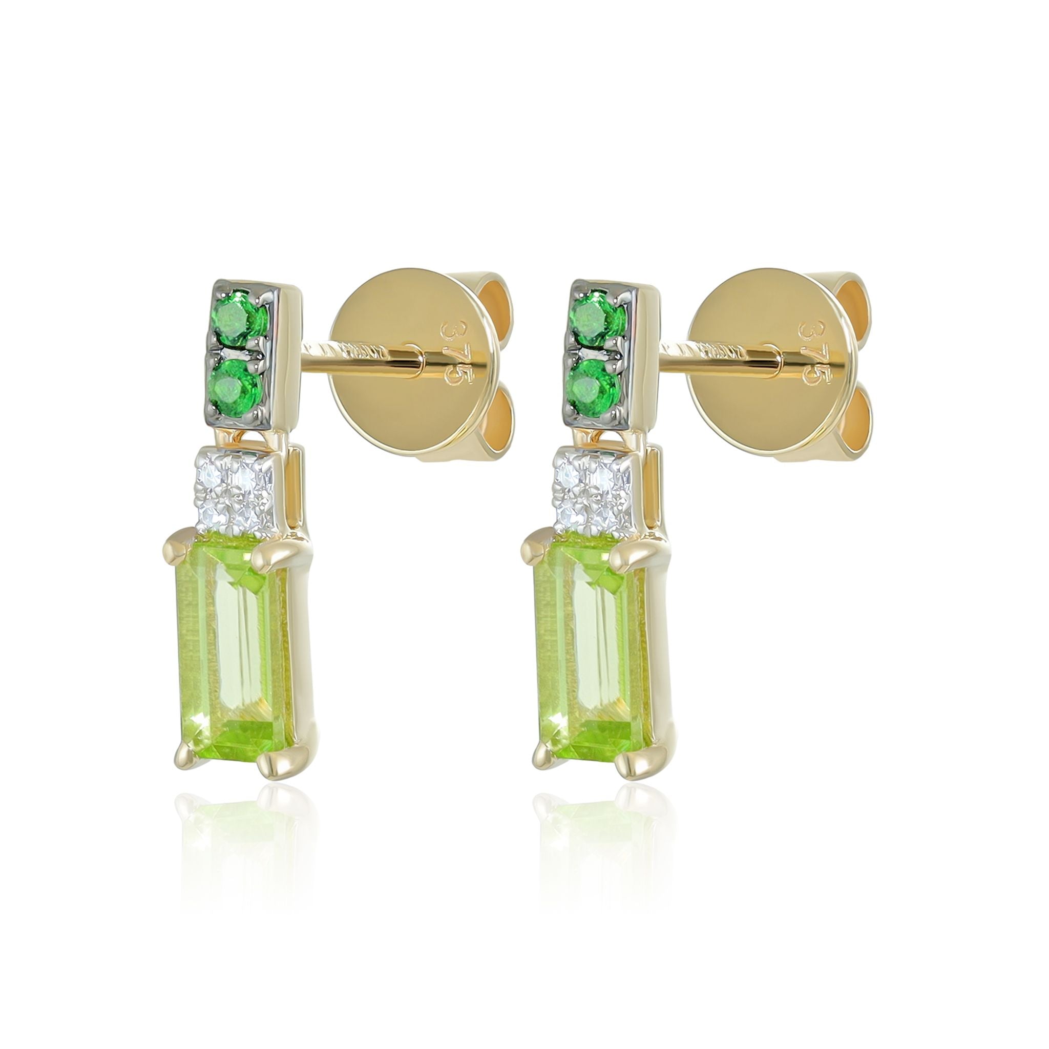9ct Gold Peridot, Tsavorite & Diamond Drop Earrings